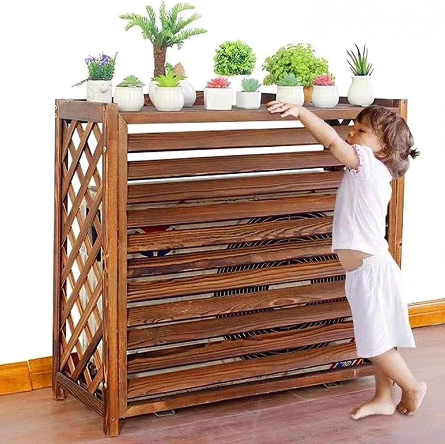 Pare-soleil climatiseur extérieur bois noble persiennes