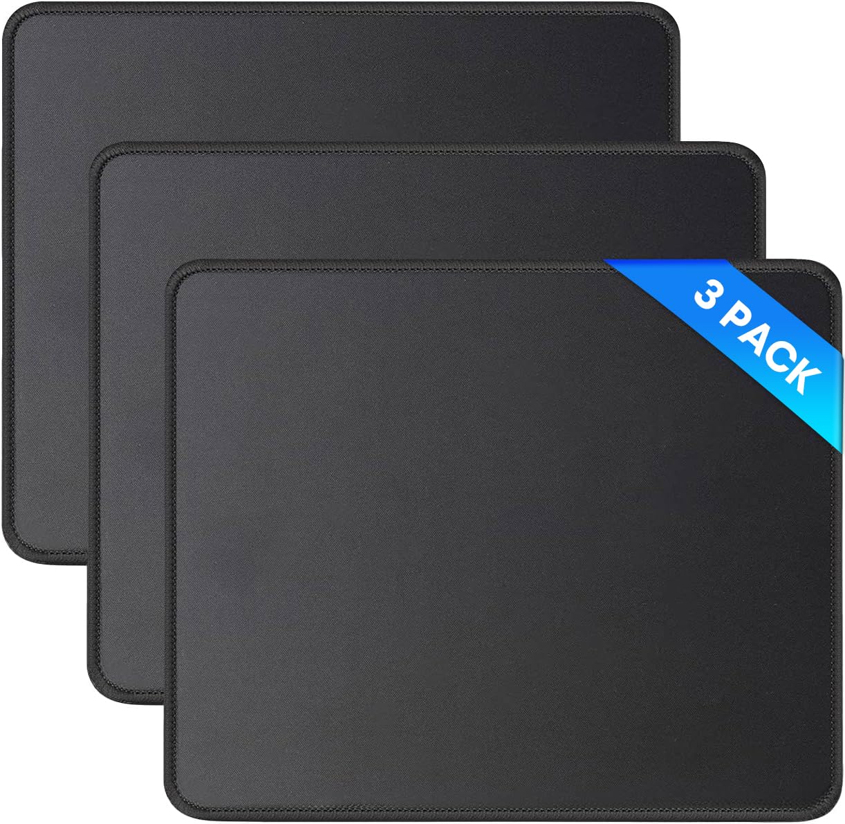 JIKIOU Mouse Mat, 3 Pack Stitched Edges Gaming Mouse Pad Mat, Smooth Comfortable Surface with Non-Slip Rubber Base, Washable Bulk Mouse Pads for Computers Laptop Mouse 260x 210 x3mm Black