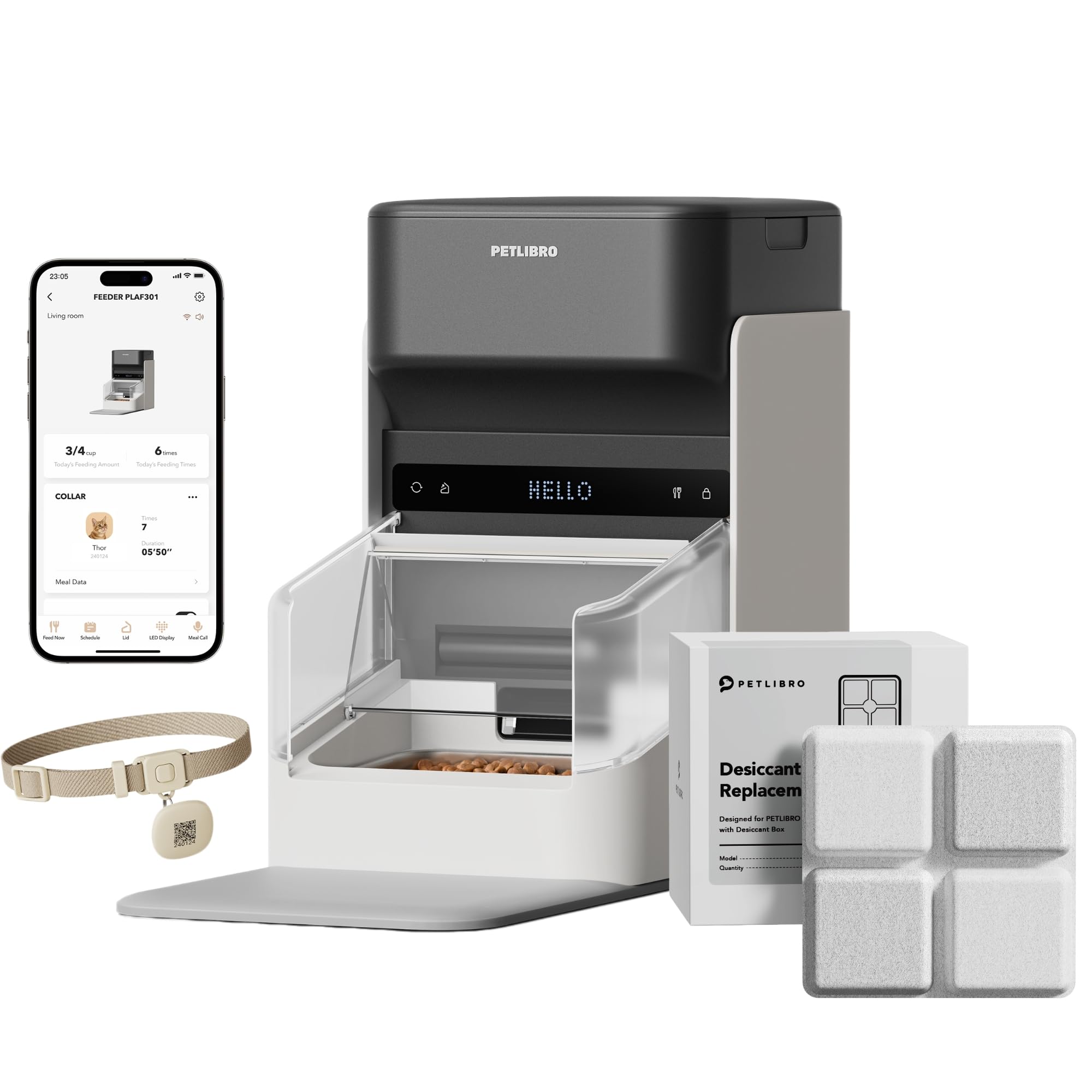 PETLIBRO RFID Automatic Cat Feeder with Pet Food Desiccant Bag, Collar Sensor-Activated Personalized Meals, Cats Recognition & Diet Tracking for Multi-Pet Homes and Different Diets