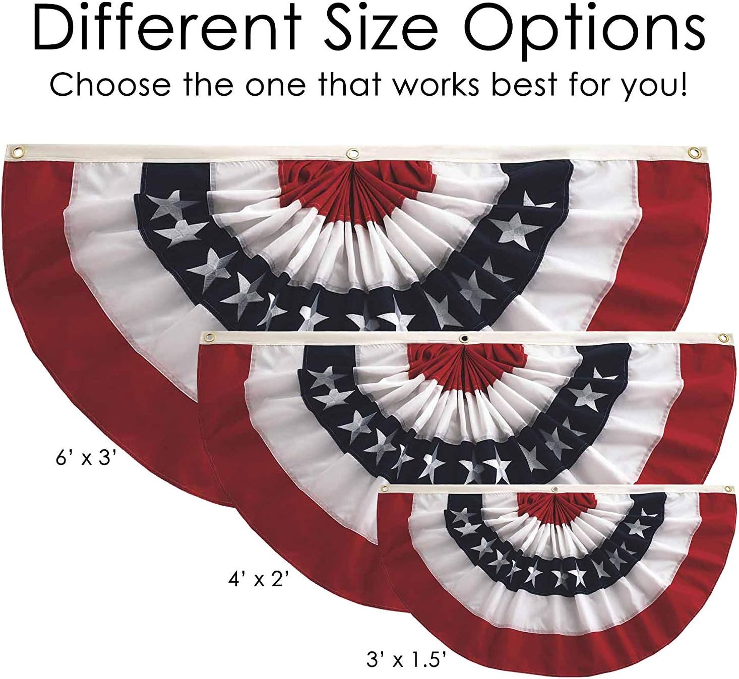 2 Pack American Flag Bunting,2X4 Ft USA Pleated Fan Flag with Embroidered Stars Sewn Stripes Brass Grommets Quality 210D Nylon Fabric 2 x 4 Feet Half Fan Banner (2, 2x4 Feet)