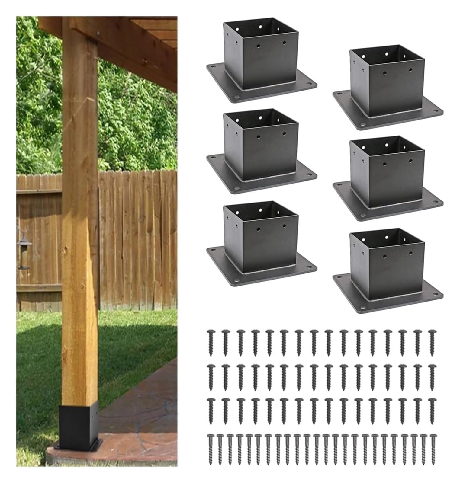 Fence Posts， 4x4 Post Base Heavy Duty Anchor Thick Steel Matte Black Posts Brackets for Deck Fence Mailbox Pergola(6pcs)