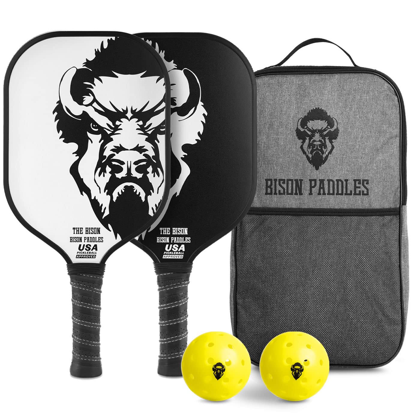 Bison Paddles: Graphite Pickleball Paddles - Textured Carbon Surface Provides Extra Spin | Durable Pickleball Rackets | Honeycomb Core Improves Pickle Ball Placement and Control (Bison Edition)