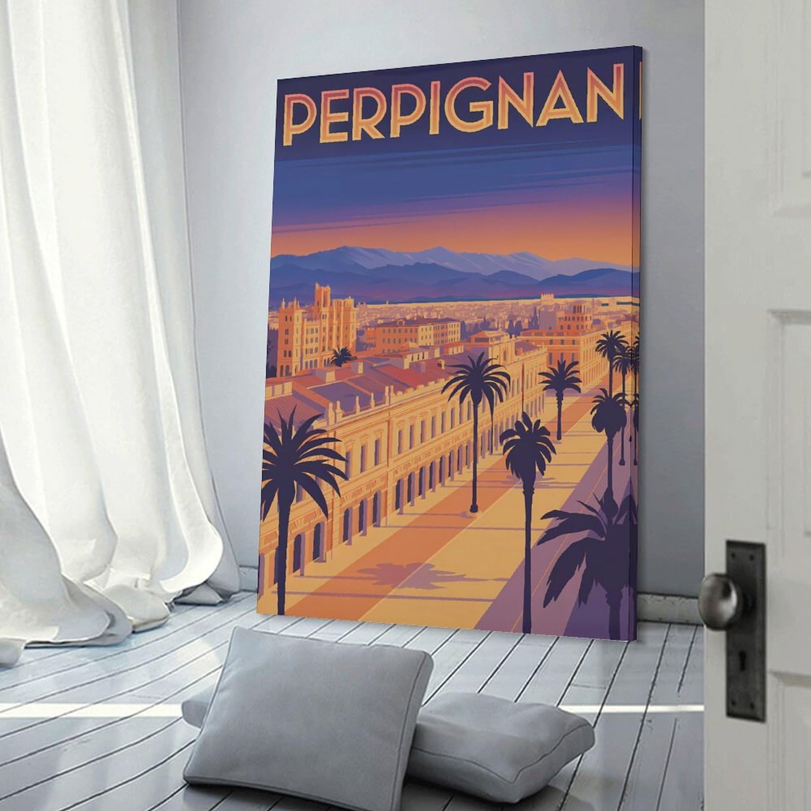 Junmoney Decorative Canvas Print Perpignan Cityscape Travel, 08x12inch(20x30cm), for Office, Study Or Home Workspace, Decorative Artwork for Productive Spaces