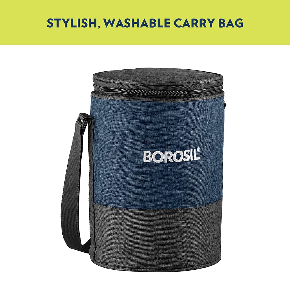 Borosil Elite Lunchbox with Bag | Set of 3 (400 ml Each) | Borosilicate Glass, Round, Vertical | Microwave & Dishwasher Safe, Leak Proof | Tiffin for Office, School, College | Blue - Image 9 thumbnail