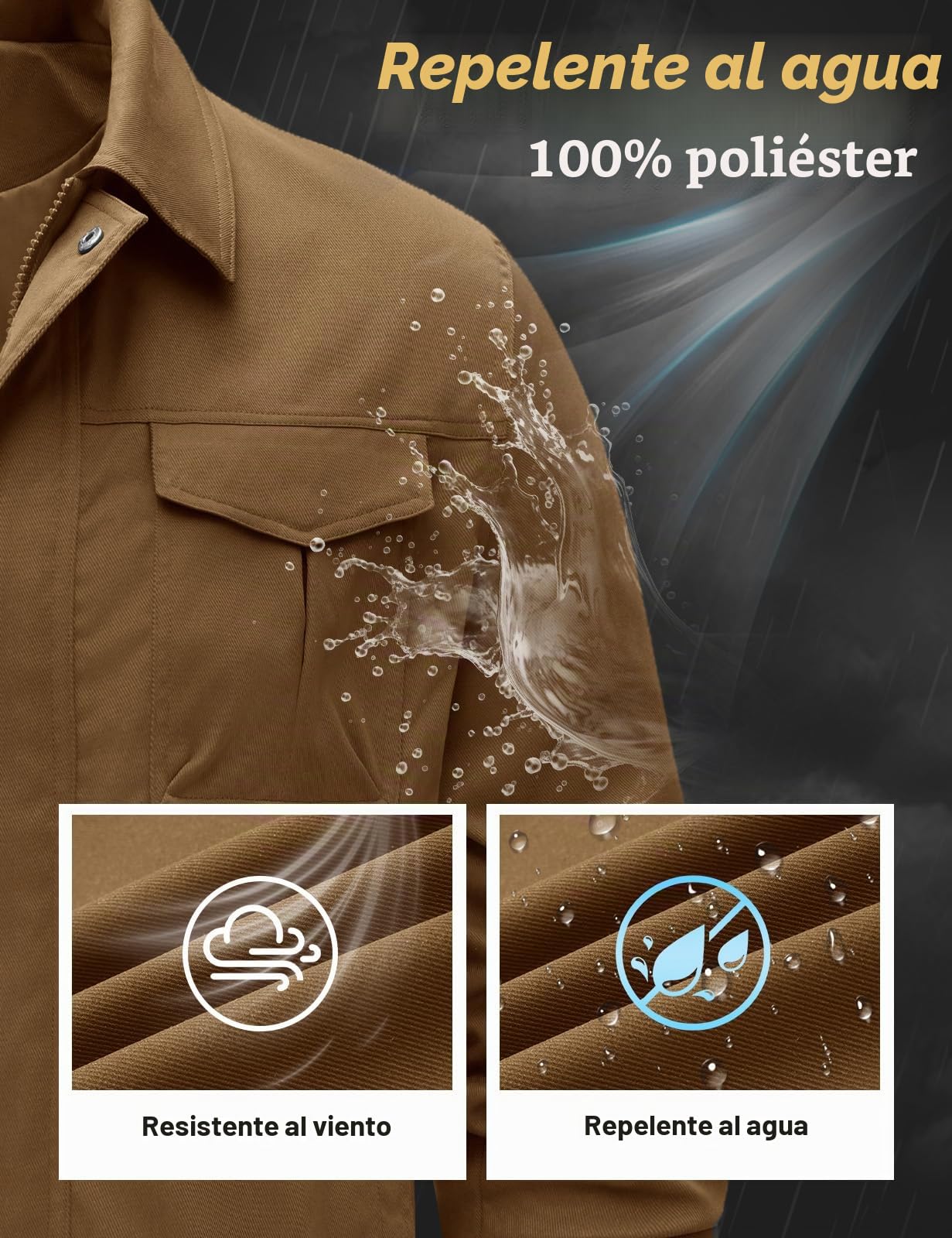 TOMEEK Chaqueta Hombre Entretiempo Casual Impermeable Botón Chaqueta de Aviador Cargo Clásico Primavera Verano Cazadora Ligera con Múltiples Bolsillos