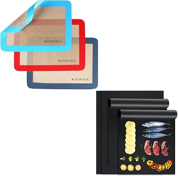 Baking Supplies Silicone Baking Mats Cookie Sheets Quarter Sheet Baking Mats Reusable Silicone Mat 3 Pack+Oven Liners for Bottom of Electric Gas Toaster Oven Microwave 4 Pack Oven Accessories Tools
