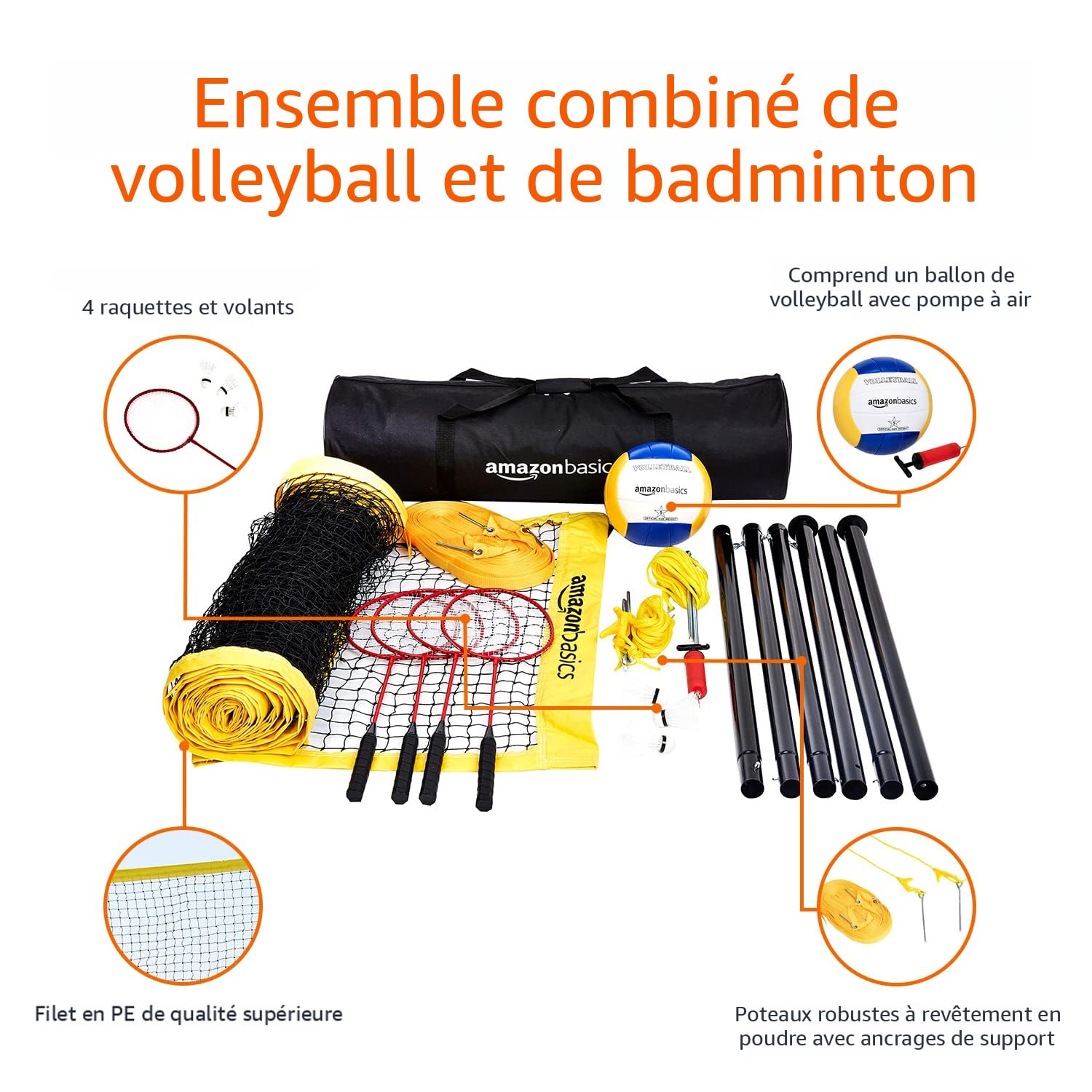 Filet de badminton, filet de volley-ball réglable en hauteur