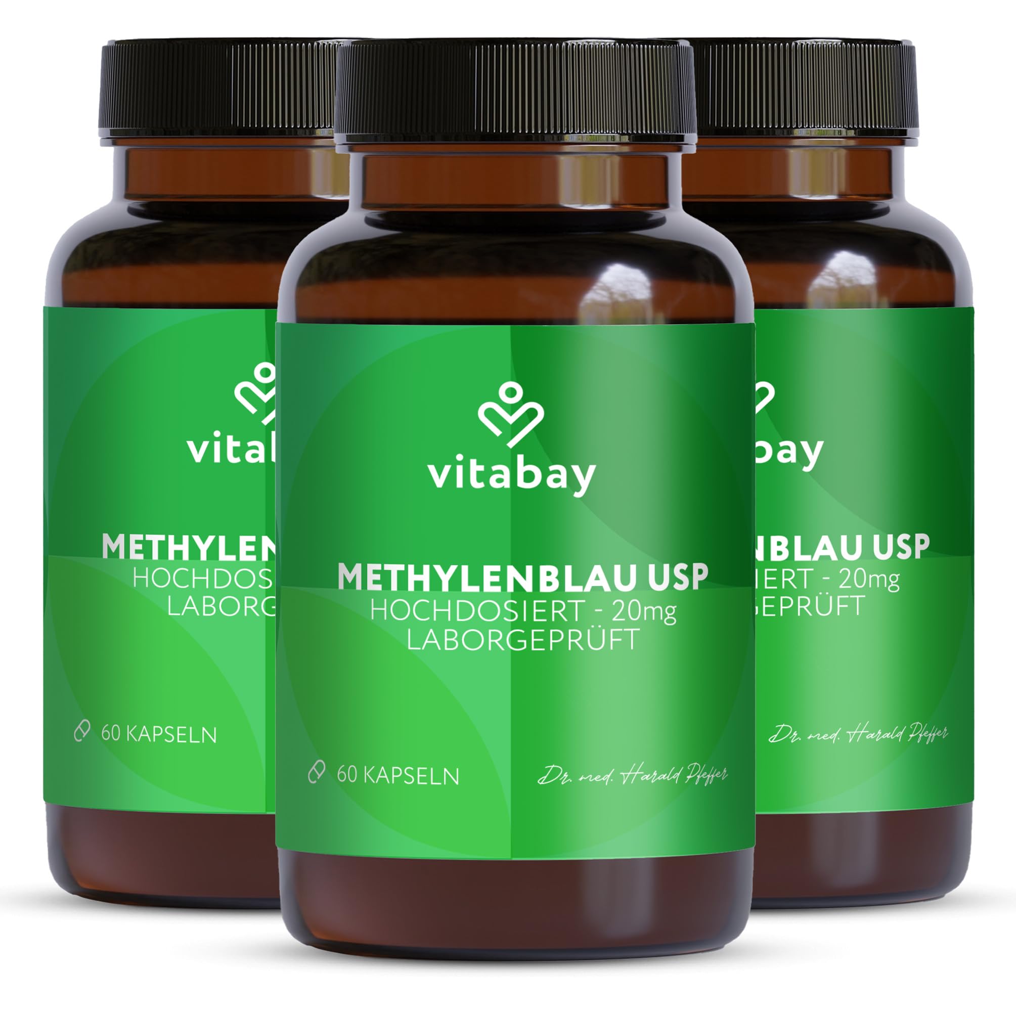 Vitabay Methylenblau Kapseln – 180 Stück – mit 20 mg Methylenblau | pro Kapsel – entwickelt für Forschungs- und Analysezwecke – Laborgeprüft in Deutschland