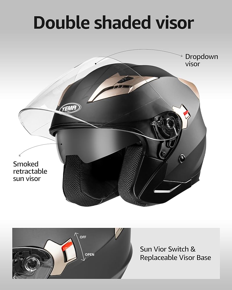 YEMA YM-627 Open Face Flip DOT Motorcycle Moped Helmet Matte Black - View #7