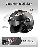 Vista 2 de YEMA Open Face Motorcycle Helmets, DOT Approved 3/4 Moped Helmet Dual Visor Quick Release Buckle, Helmets for Adults Motorcycle Men Women Helmets