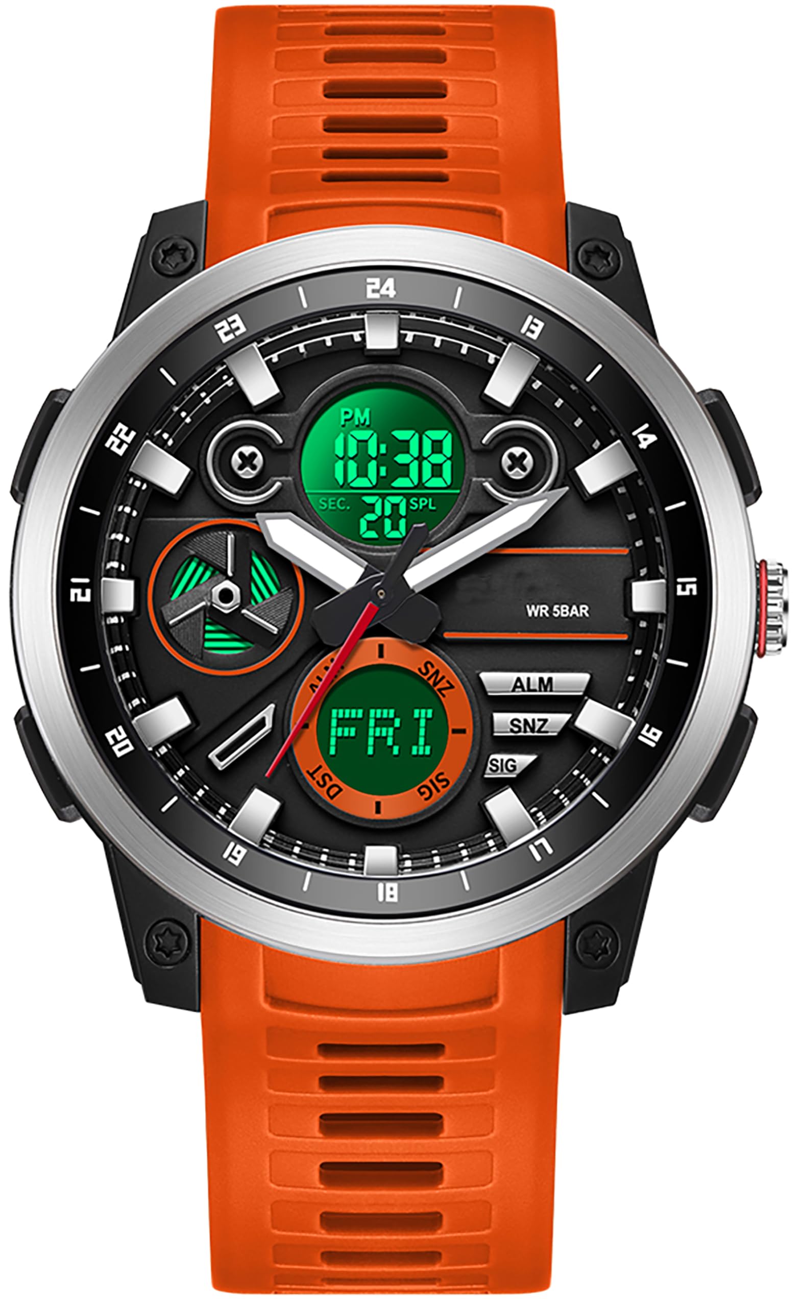 findtime Reloj digital para hombre, resistente al agua, con hora mundial, temporizador de doble hora, alarma, cronómetro, analógico, digital, para exteriores para niños y adolescentes