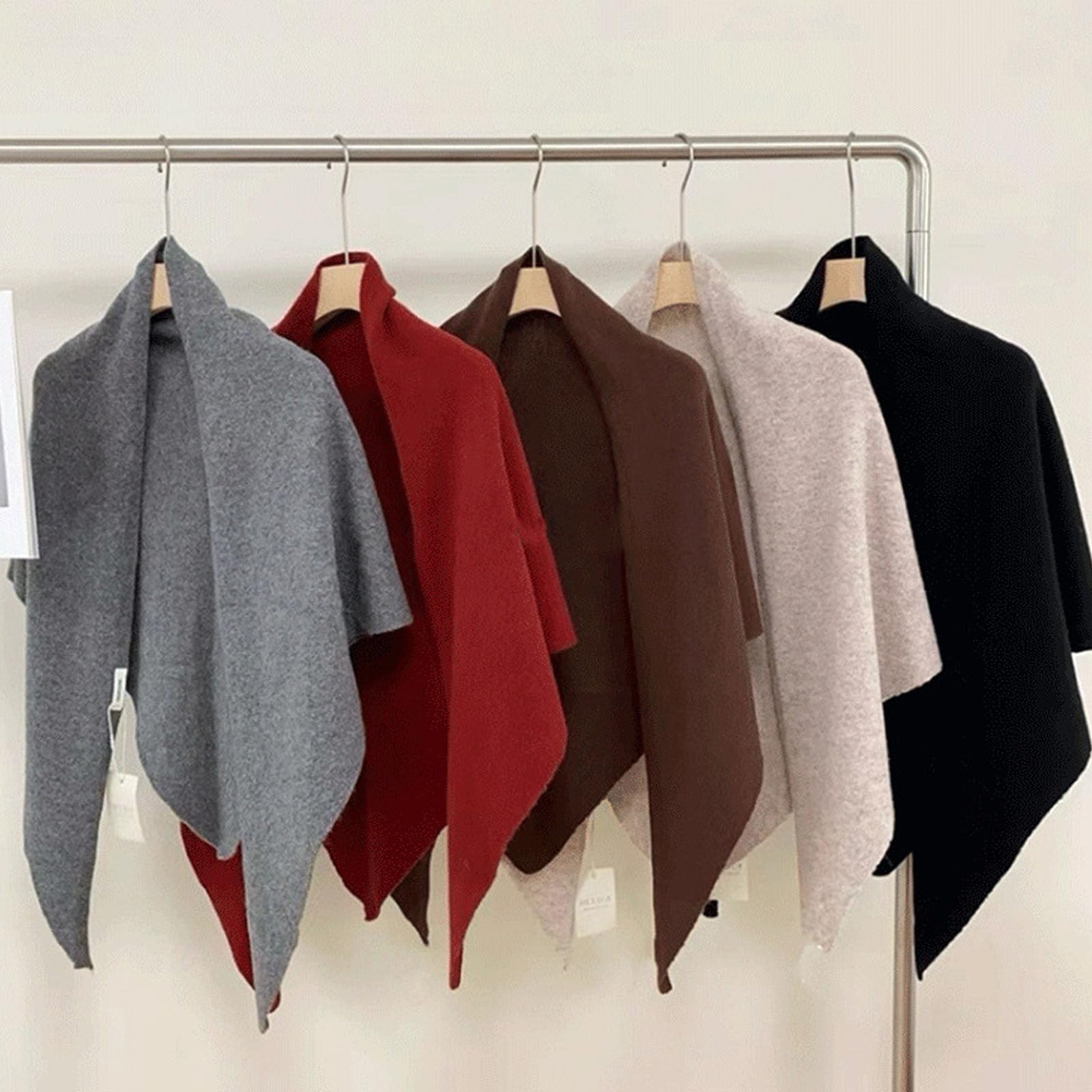 Bufanda cálida de invierno para mujer, de lana suave, triangular, de gran tamaño, cubierta fría, accesorio de moda, bufanda de protección cervical cálida, Rayas grises claros, talla �nica
