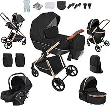 Magic ZC 4 in 1 Pushchair Pram Travel System, Baby Stroller 4 in 1 with Reversible Two Pushing Modes, Newborn Infant Buggy Aluminum Frame, Toddler Carriage One-Click Folding (H2 Black)
