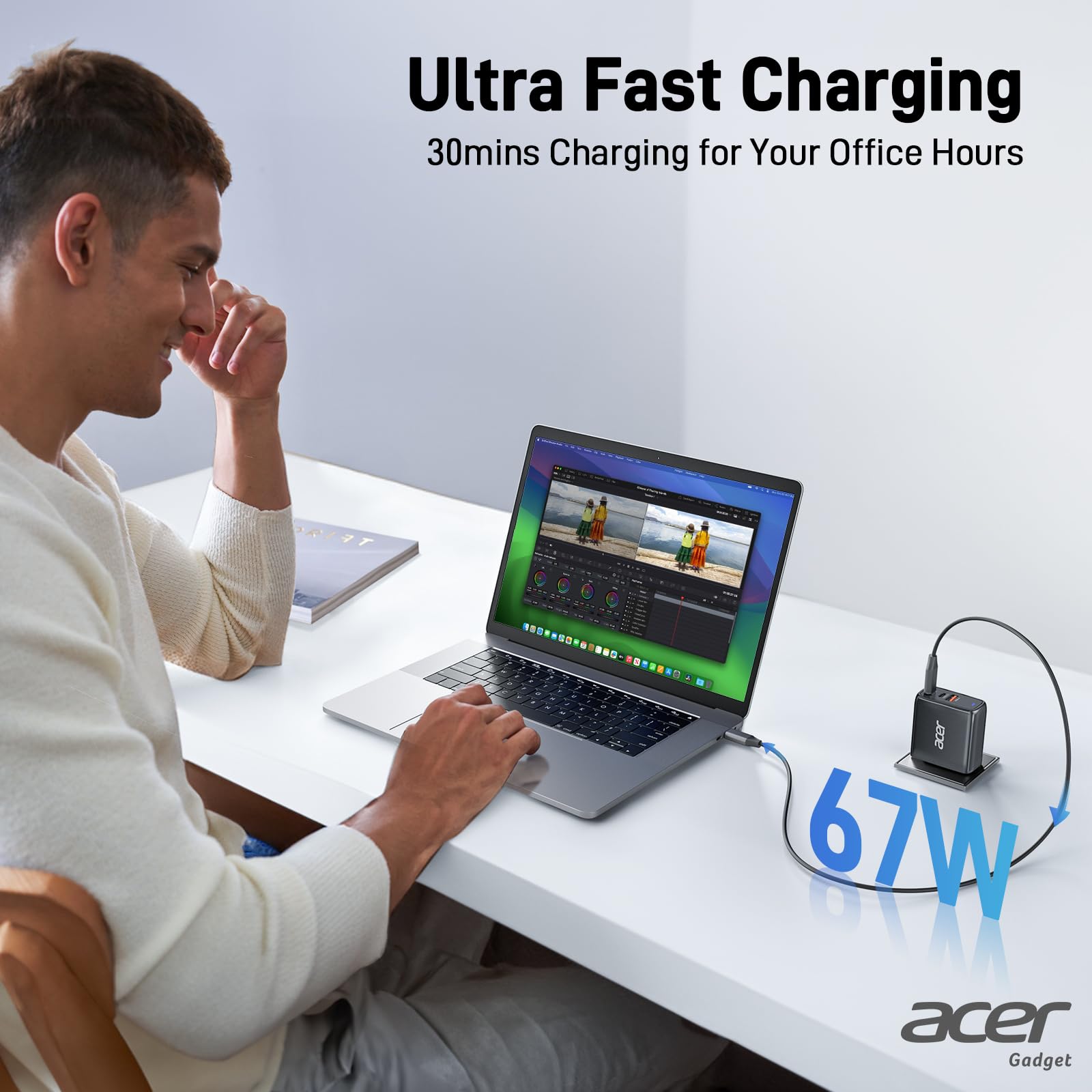 Acer 67W USB C Charger, 3-Port GaN Fast Charging Block, Foldable and Portable USB Wall Plug Adapter Compatible with MacBook Pro/Air, Acer Laptop, Dell XPS, iPad Pro/Air, iPhone 16/15, and More