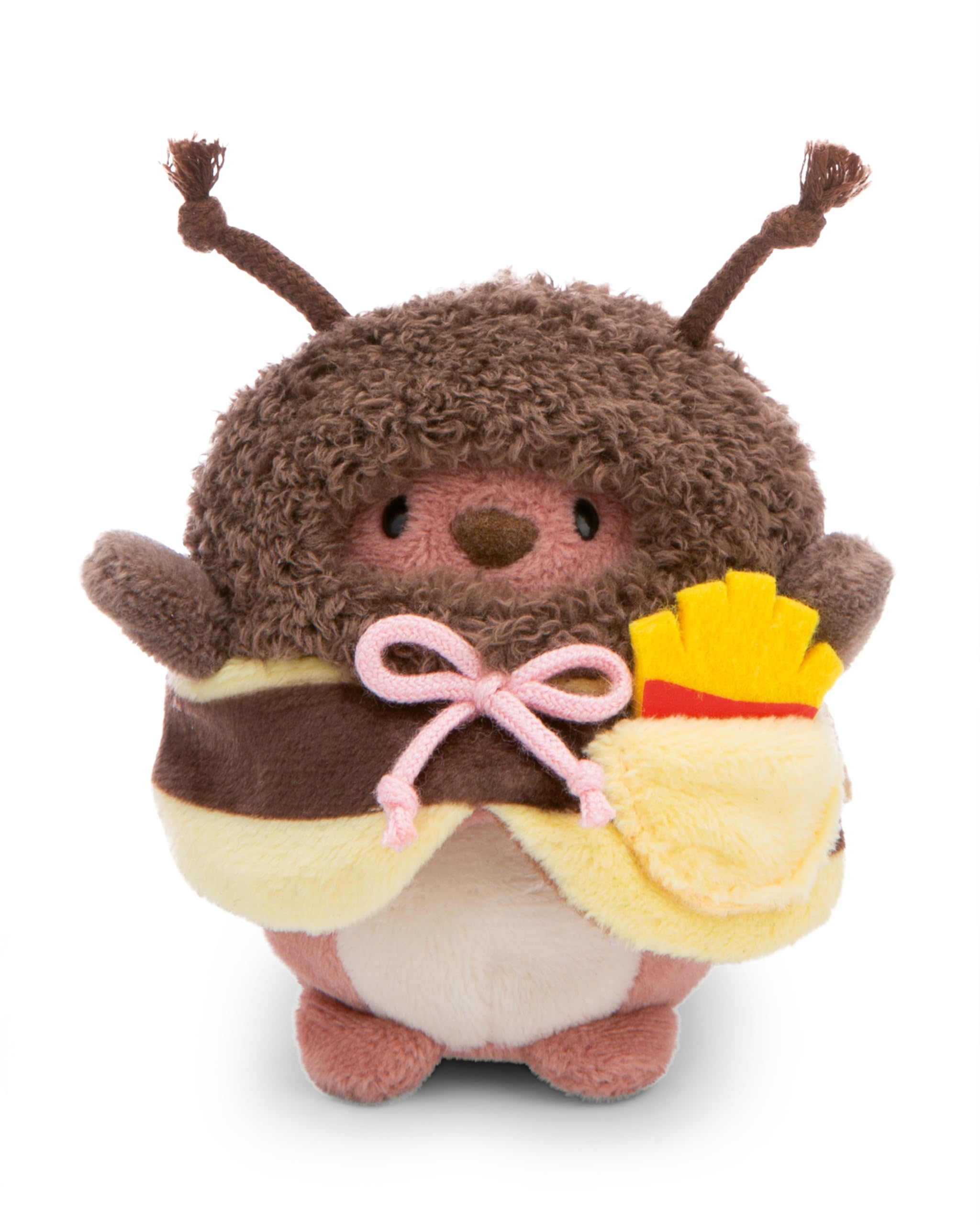 NICI soft toy bear Nomo 8cm with french fries and bee costume in gift box 8,5x6,5x10cm brown - Cuddly cute plush to snuggle and play with, for children & adults, great gift idea - 61142