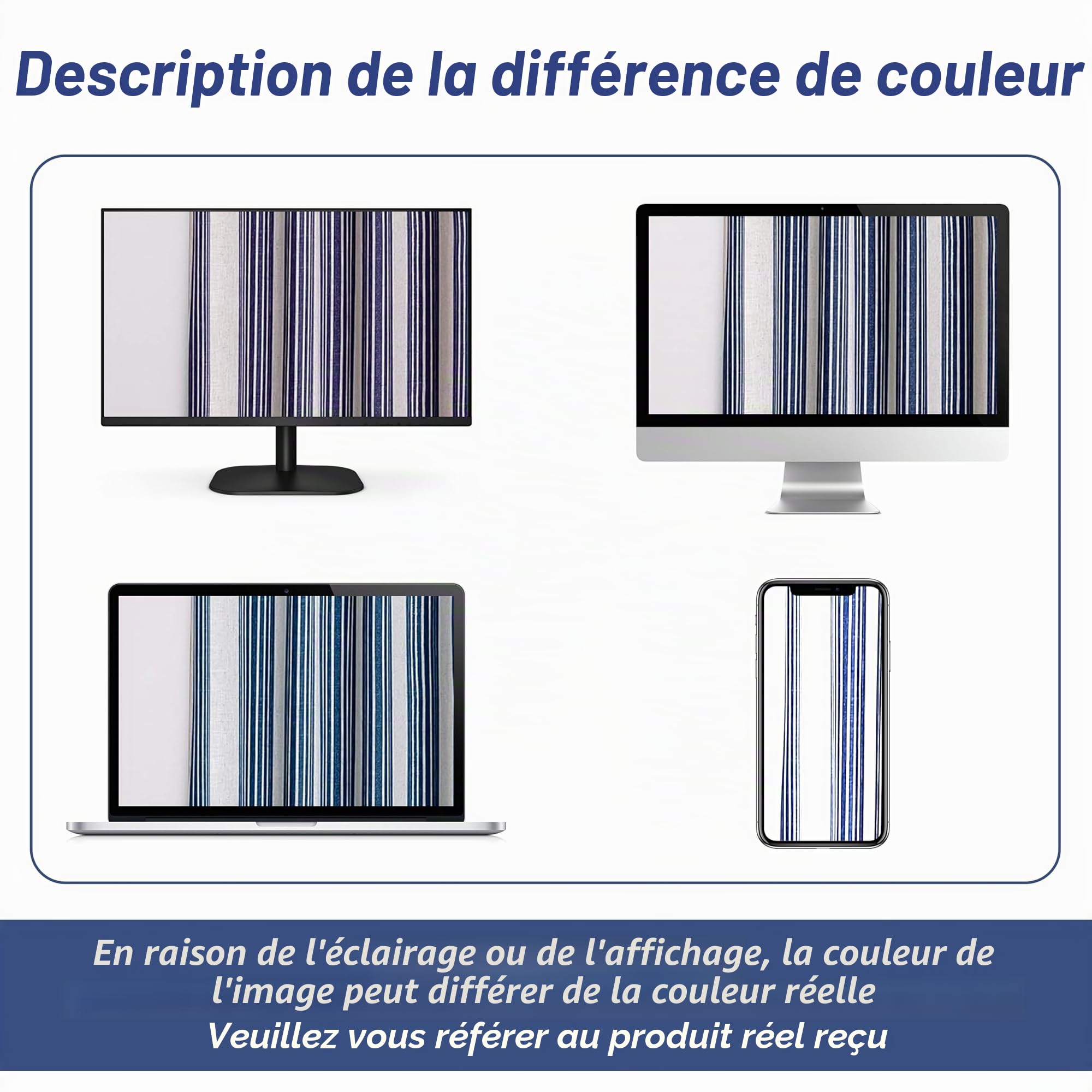 DriftAway Chris Lot de 2 Rideaux occultants en Lin mélangé à Motif à Rayures Verticales et à œillets pour Chambre de Ferme imprimé – 132,1 x 213,4 cm – Ivoire Bleu foncé