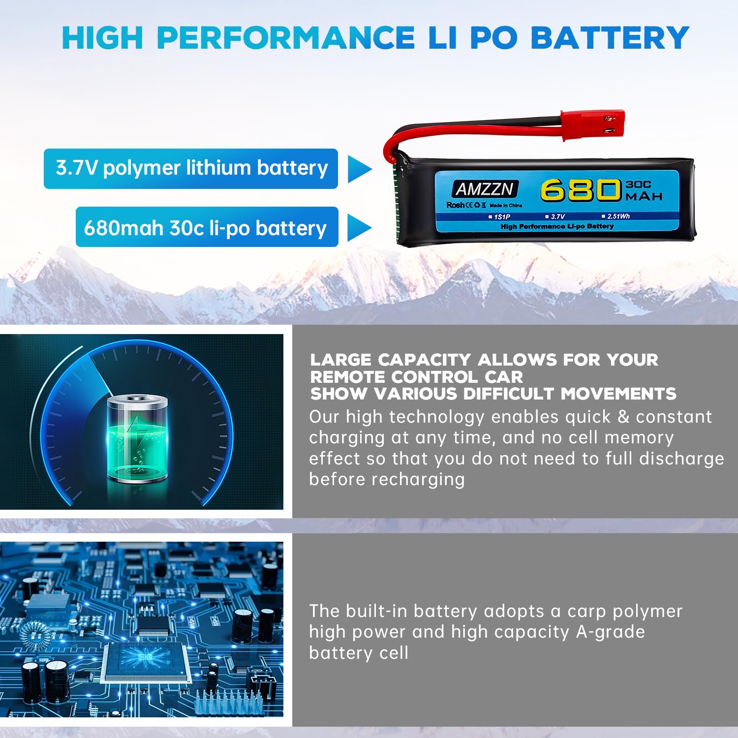 Lot De 5 Batteries 3.7V 520mAh Pour Hélicoptère RC WLtoys XK K110S / K110 / V977 - Neuf