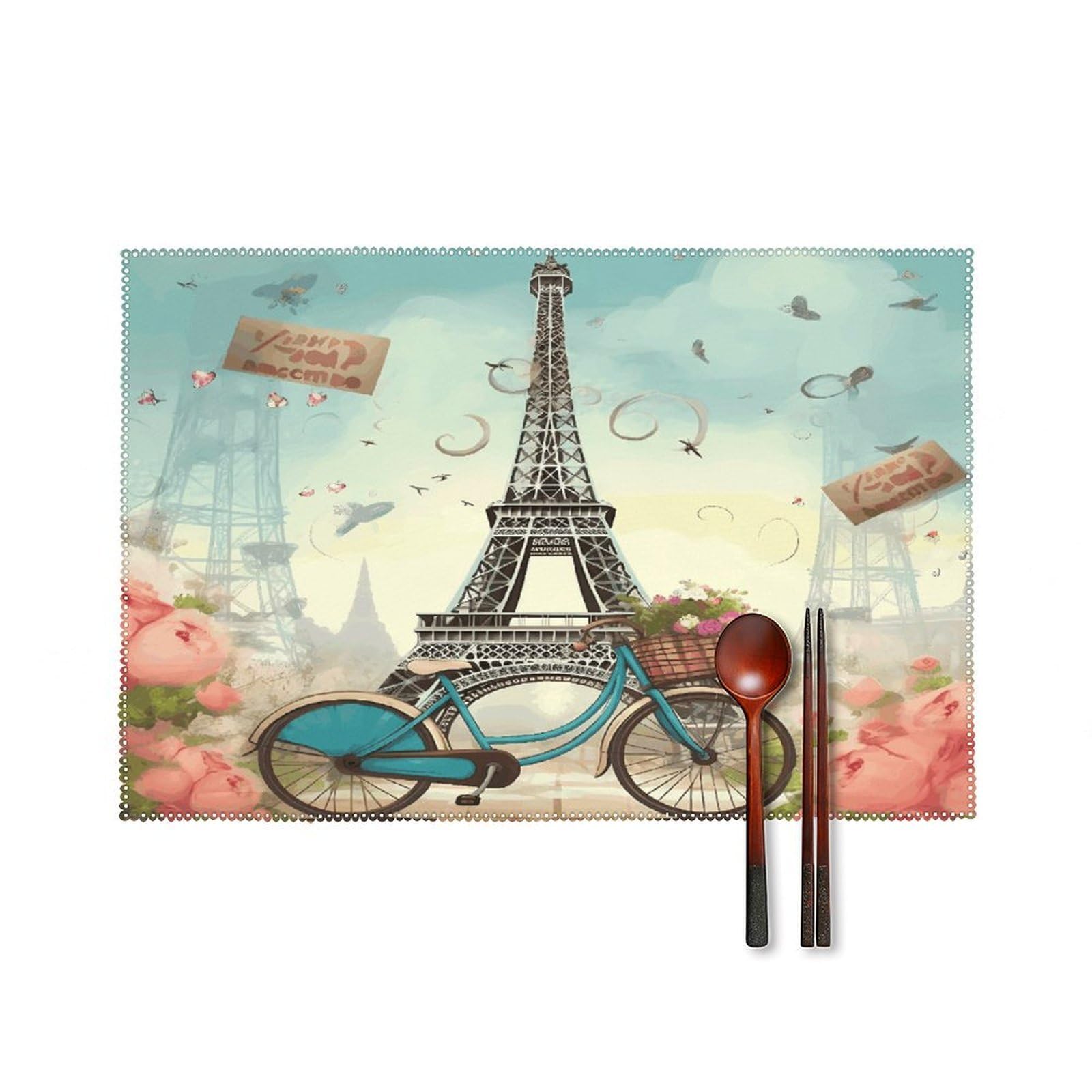 Fodpand Style Eiffel Tower Bike Placemats Set Of 4 Place Mats Table Mats