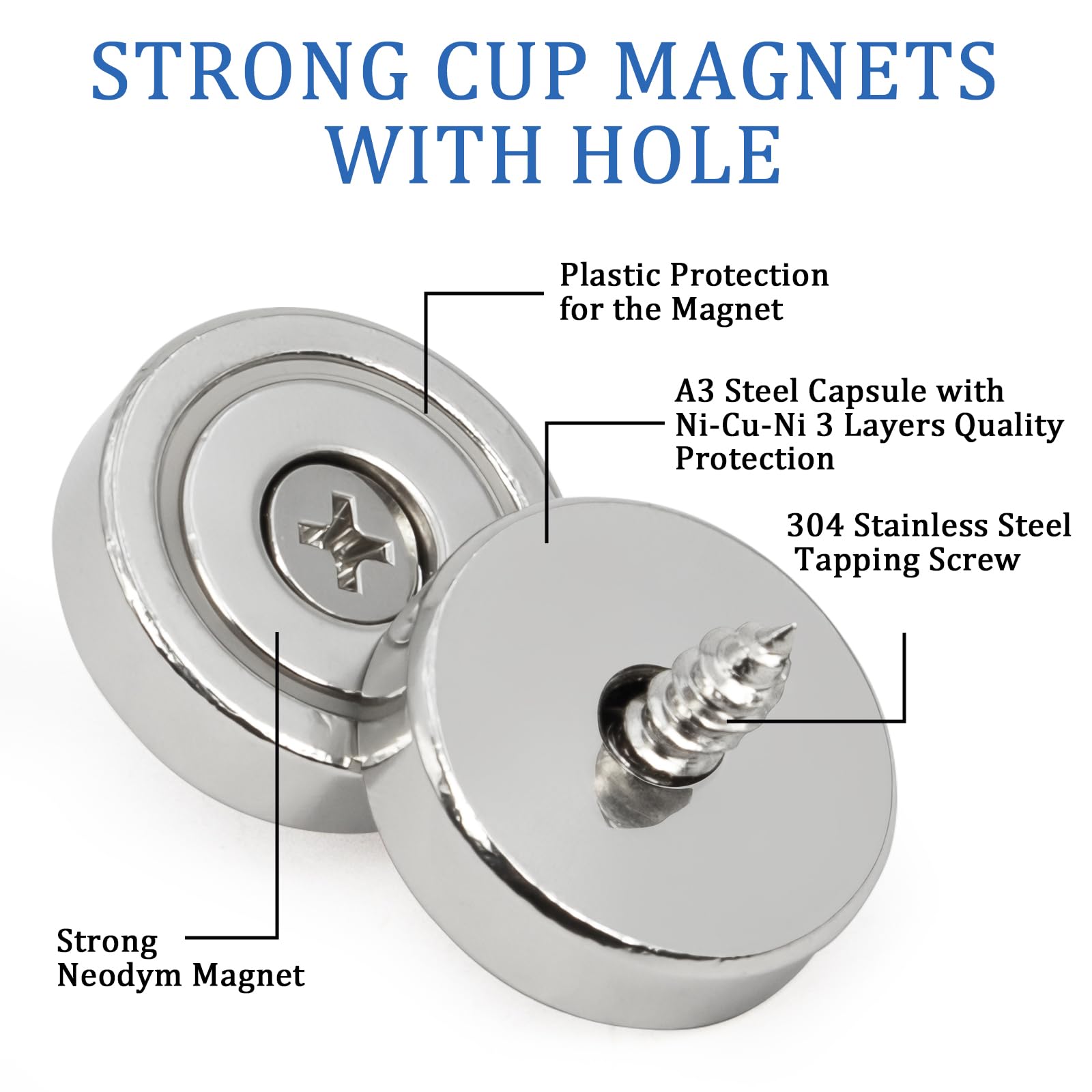Strong Neodymium Magnets with Holes and Screws, 60lbs - 10 Pack — Amazon image 6