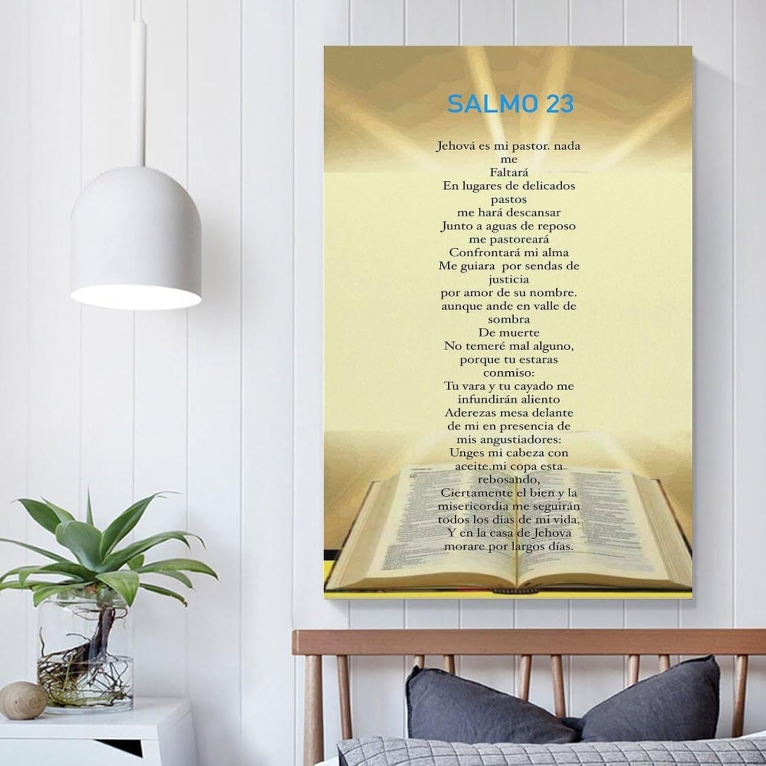 HJNAOKGWHQ Spanish Scripture Wall-Art Psalm 23 Canvas Print El Señor es mi Pastor Inspirational Decor for Home Office Living Room(Framed,16x24inch(40x60cm))