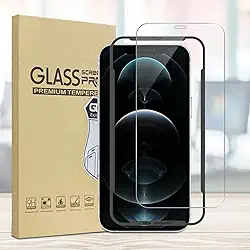 Pacote com 1 protetor de tela compatível com iPhone 12 Pro Max com moldura de instalação, vidro temperado de dureza 9H antiarranhões, sem bolhas, compatível com capa