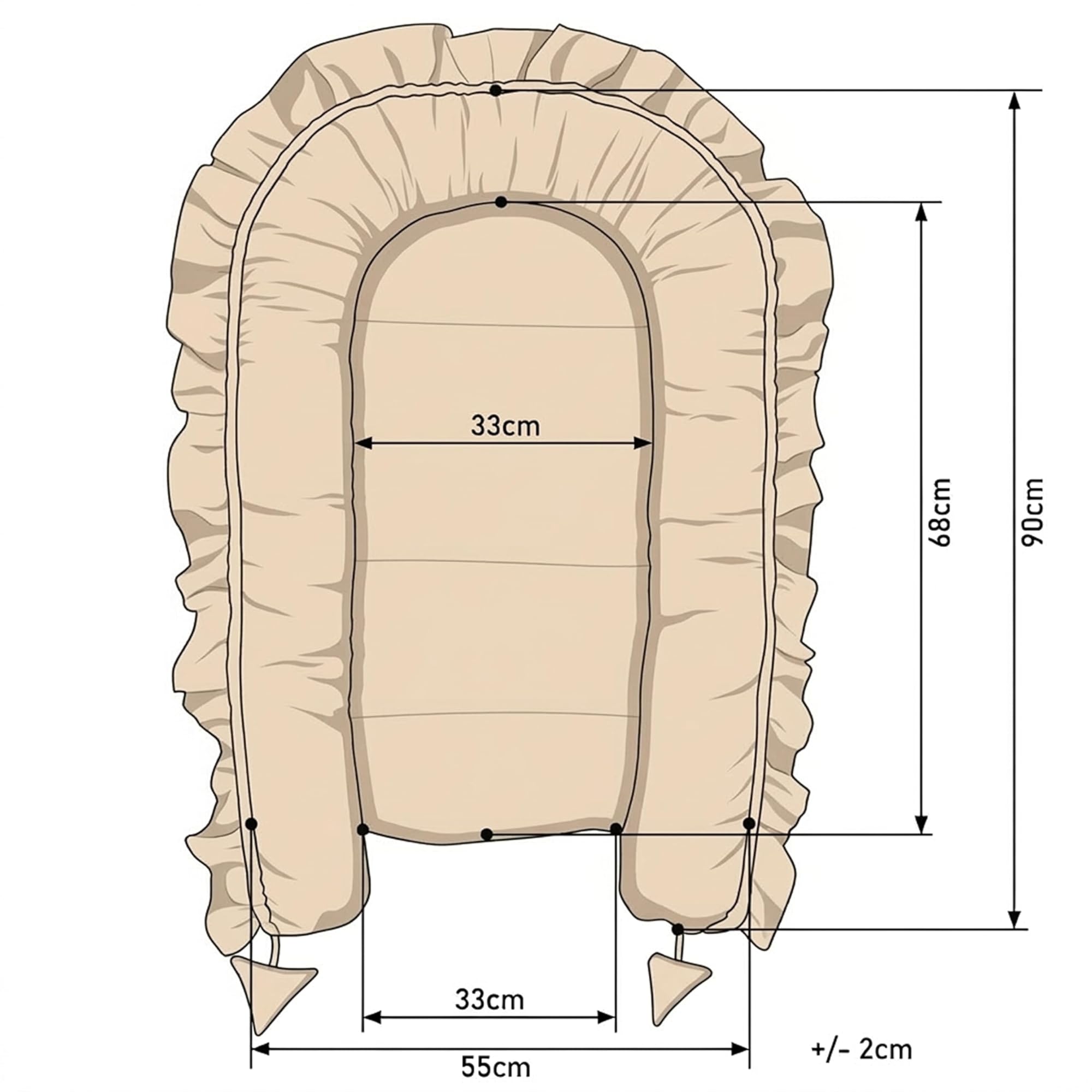 PIMKO Nid pour bébé avec Volants pour bébé réducteur Lit bébé 2 côtés 100% Coton Convient pour la Maison ou comme 55 x 90 cm