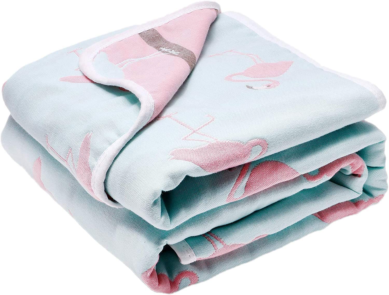 Tiny Treasures Lightweight Soft Cozy Cute Reversible Muslin Blanket for All Seasons Multipurpose Nursery Quilt Wrap for New Born Toddlers Baby Boys & Girls | 106 x 106cm (Green)