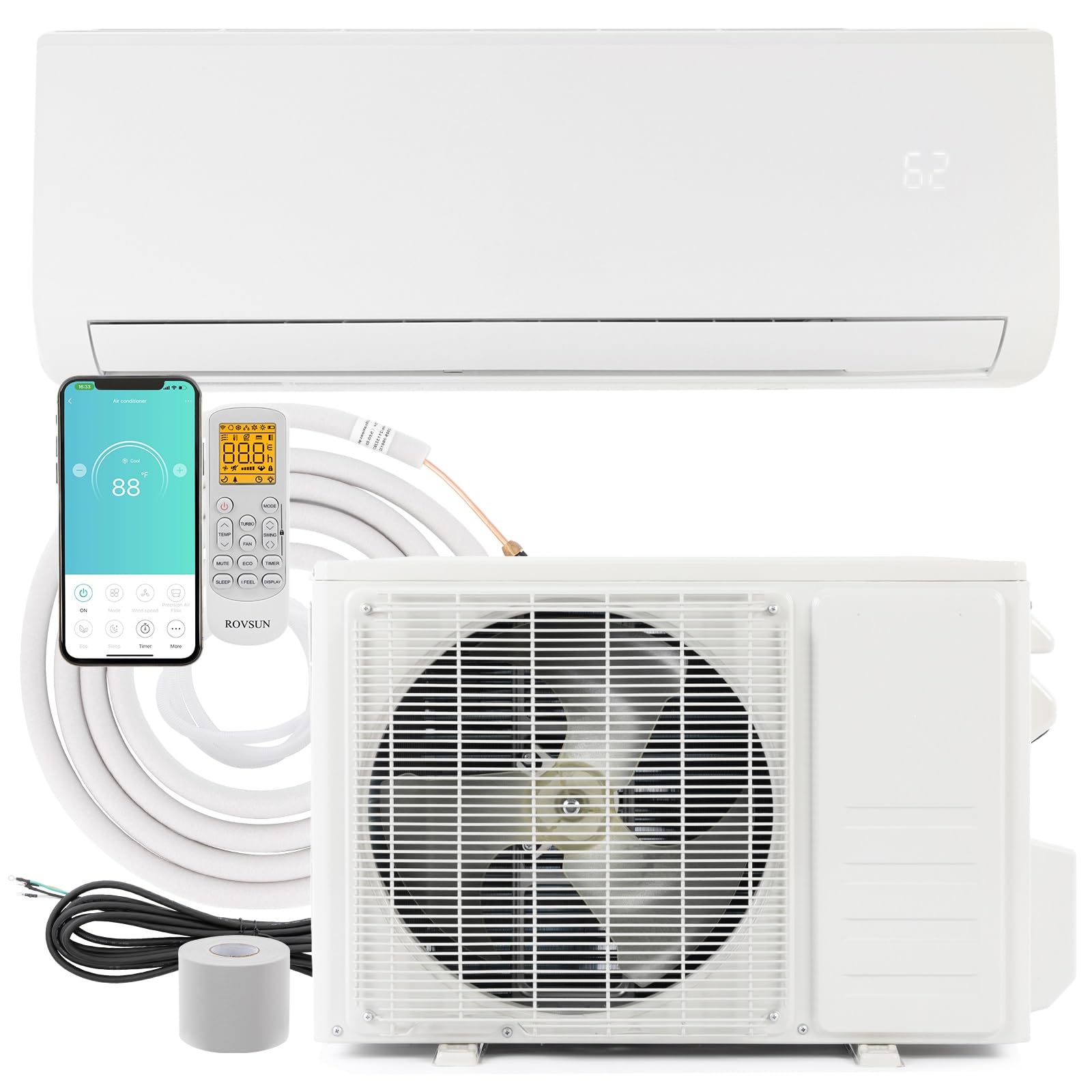 Bonnlo 12,000 BTU Ductless Mini Split AC/Heating System, 230 V / 21 SEER Split-System Wall Air Conditioner Pre-Charged Inverter Heat Pump with 16ft