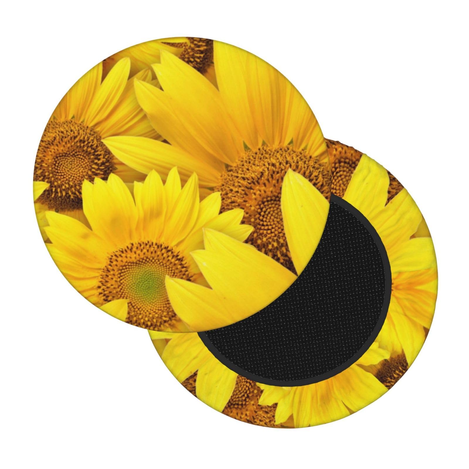 Coprisedia Rotondo In Velluto Con Stampa Floreale Girasole - Fodera Elastica Lavabile Per Sgabelli Bar (Ø 30-35 Cm) - 3