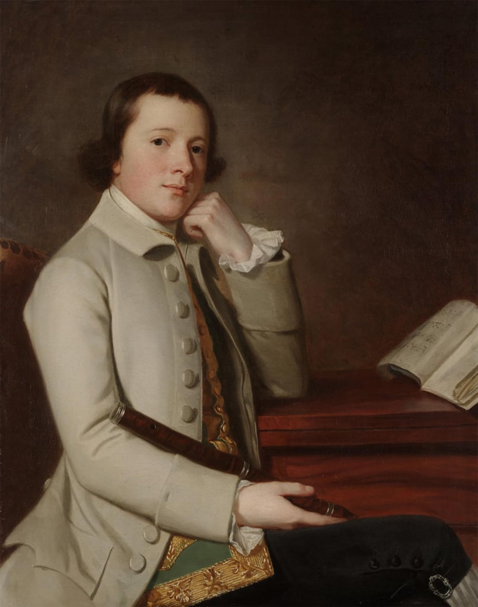HRJUBWREE Oil Painting Prints on Canvas Painting Picture Young Man with a Flute Late by George Romney Artwork Canvas Prints for Office Decor 60x90cm