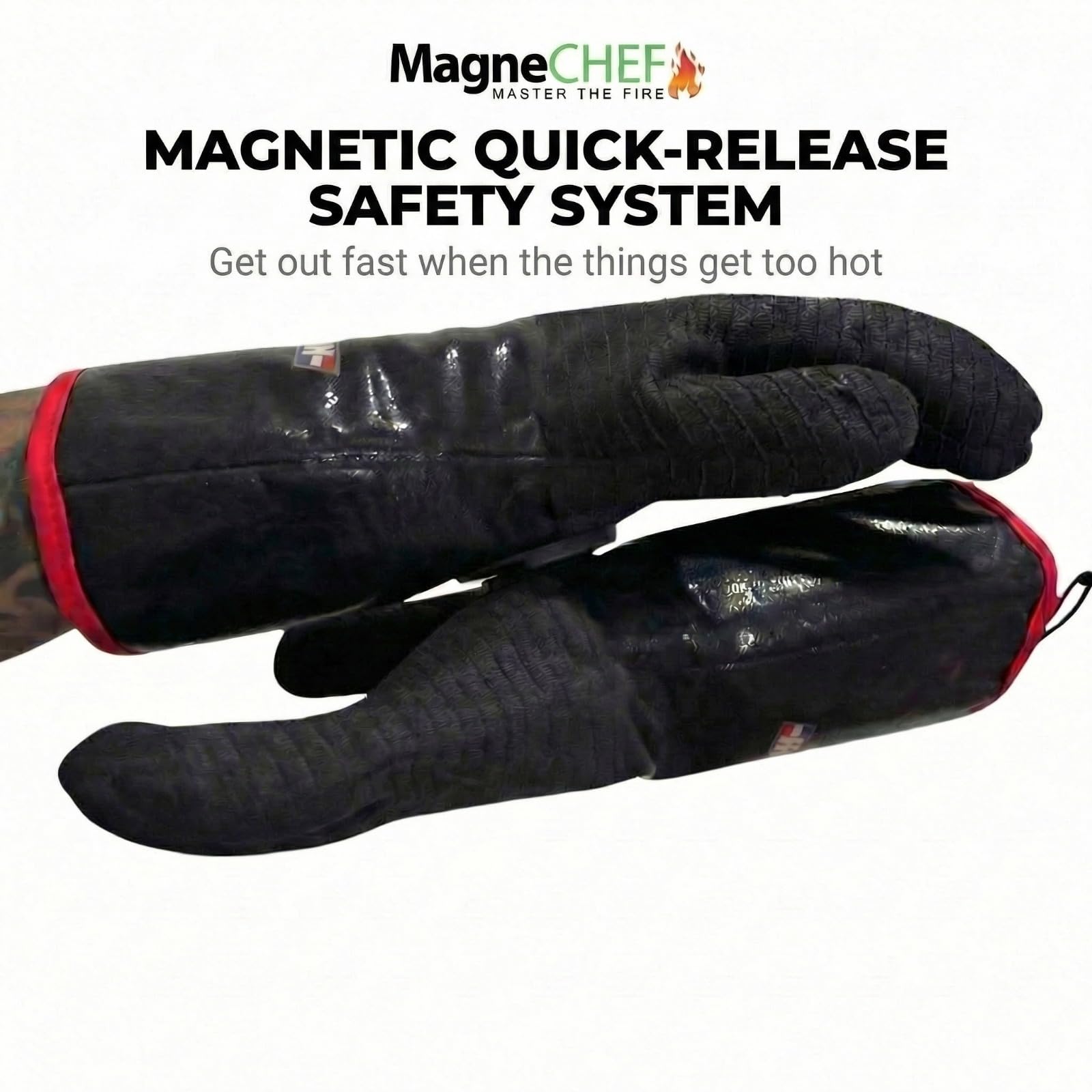 MagneCHEF Freedom - Guantes para barbacoa – Guantes de neopreno extremadamente resistentes al calor a 500.0 °C con puños de 18 pulgadas de largo, clips de seguridad magnéticos de liberación rápida