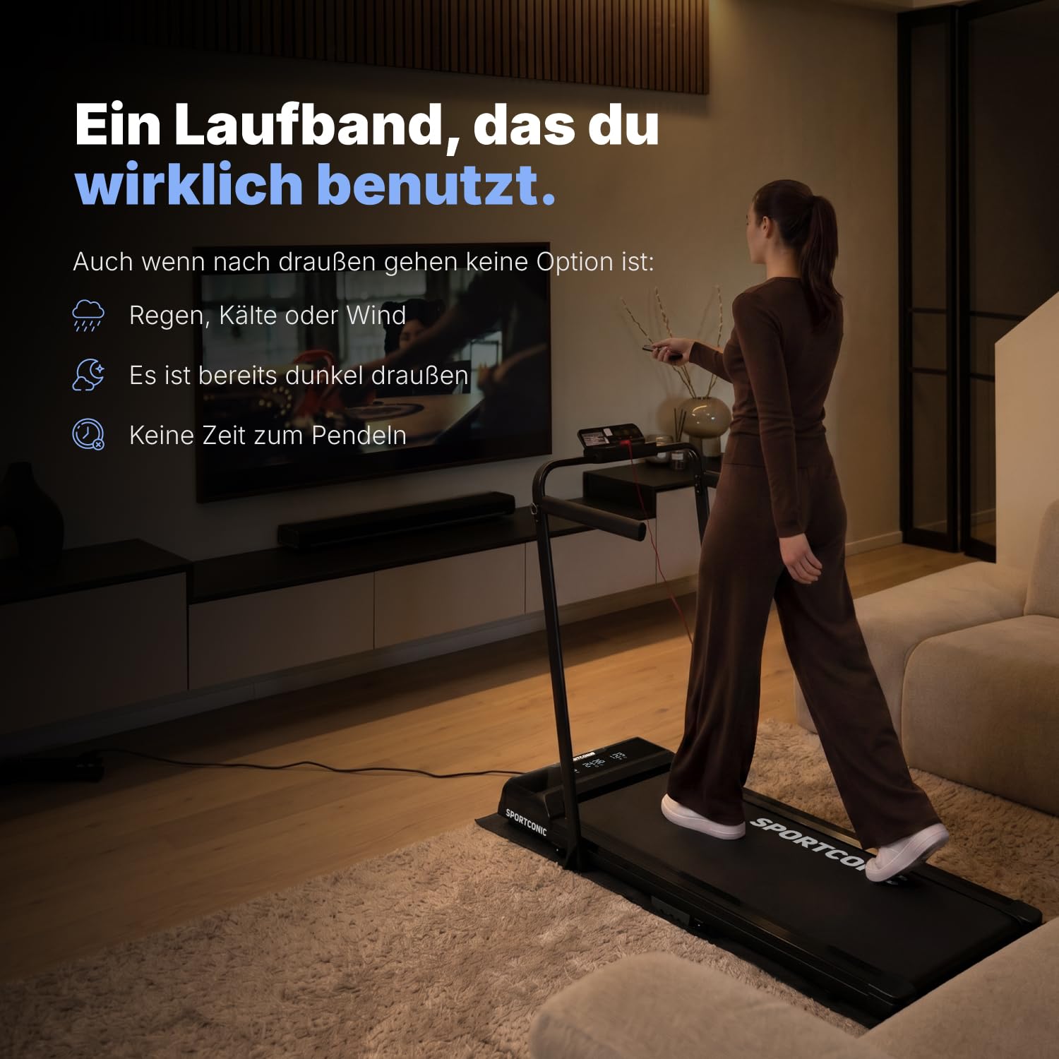 Sportconic Laufband für Zuhause mit Steigung, Walking Pad, Treadmill for Home, Kompakt und Leise, Laufband für Unter Schreiptisch