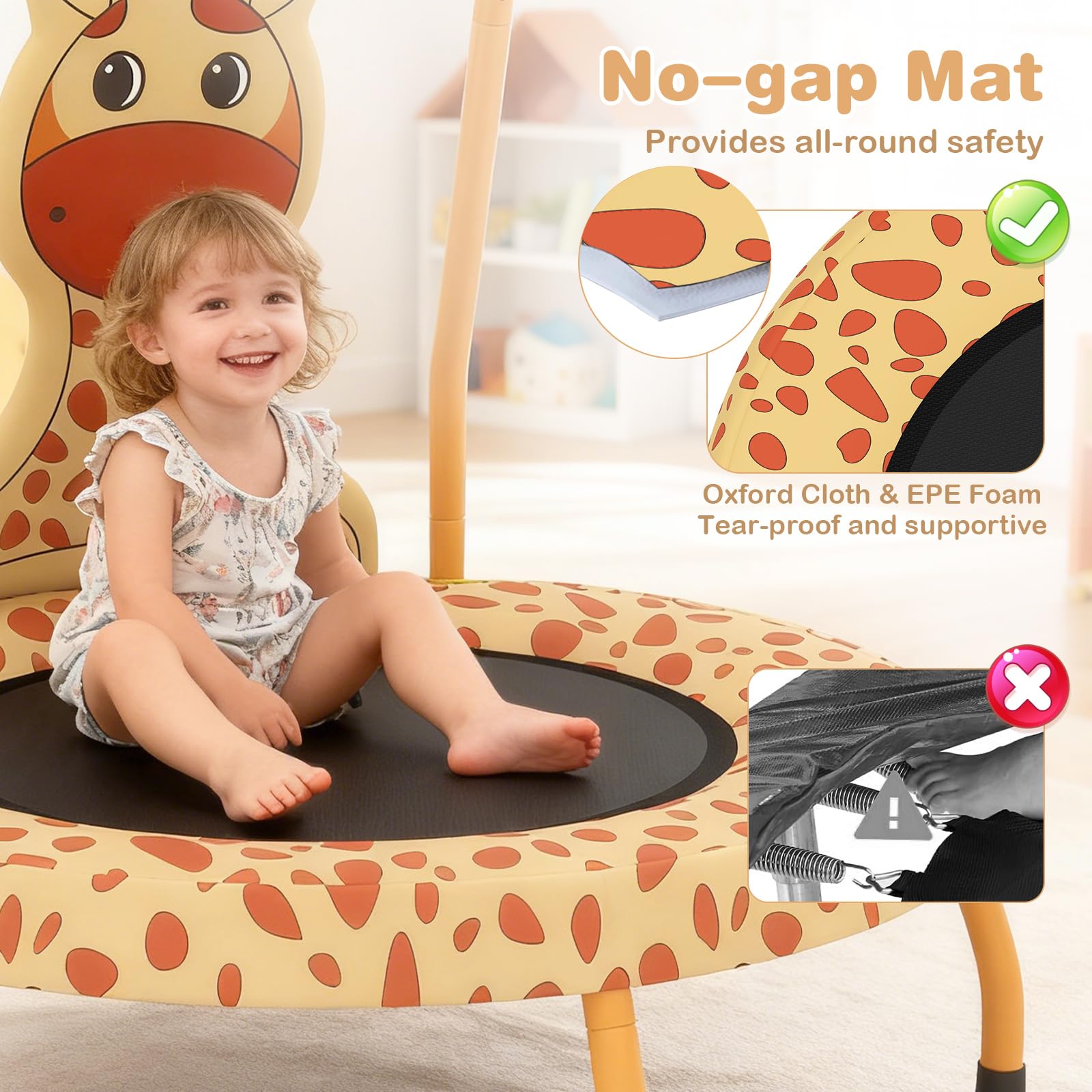 COSTWAY φ71cm Trampoin Kinder, Min-Trampolin mit Griff & Randabdeckung, Kindertrampolin mit Astronauten-Motiv, Fitness Trampolin Indoor, Trampolin-Rebounder für 3-6 Jahren Jungen & Mädchen