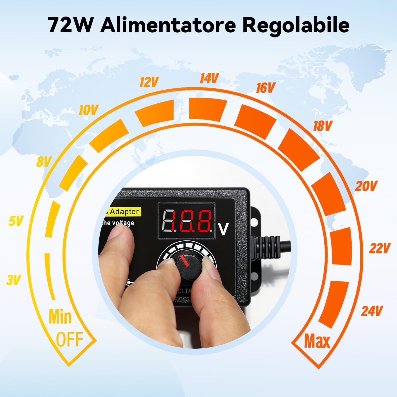 24V 3A 72WAdattatore di Alimentazione Regolabile, 100V-240V Adattatore Universale con 14 Punte, Alimentatore con Indicatore di Tensione LED per Laptop Router Hobby Elettronica - 5