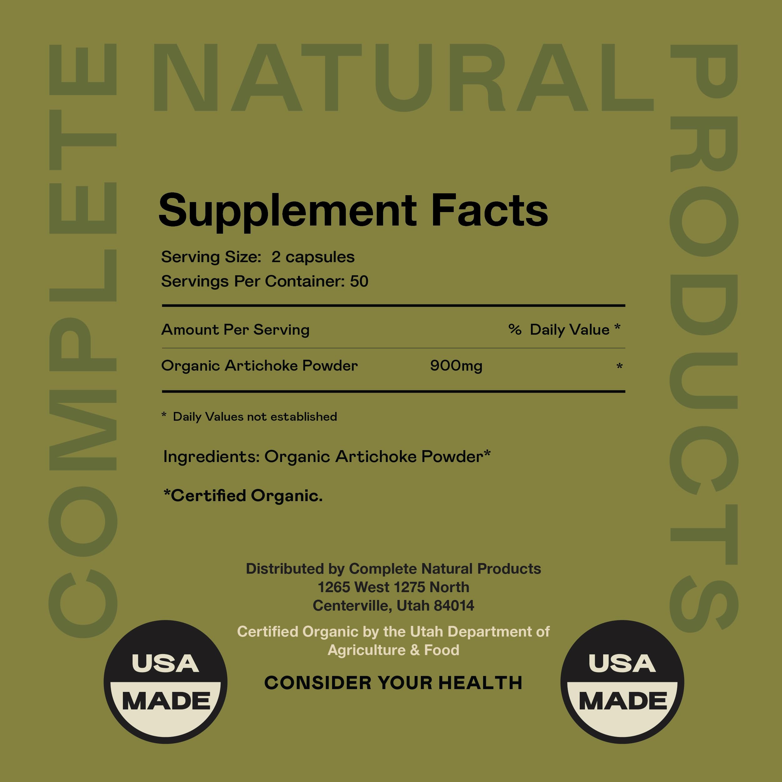 Complete Natural Products Organic Artichoke Capsules 450mg | Vegetarian, Plant-Based Herbal Supplement for Liver & Digestive Support — Amazon image 2