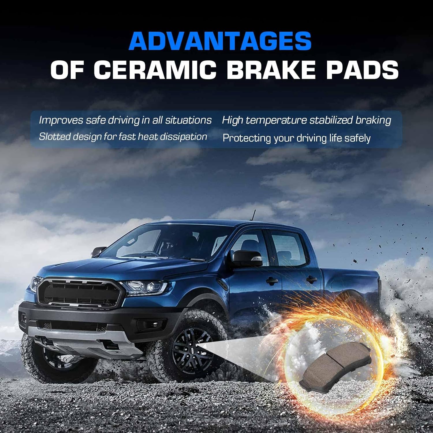 Front Rear Ceramic Disc Brake Pads Set for Ford Fusion 2006-2012, for Lincoln MKZ 2007-2012, Zephyr 2006, for Mazda 6 2006-2013, for Mercury Milan 2006-2011 8PCS(With Hardware)
