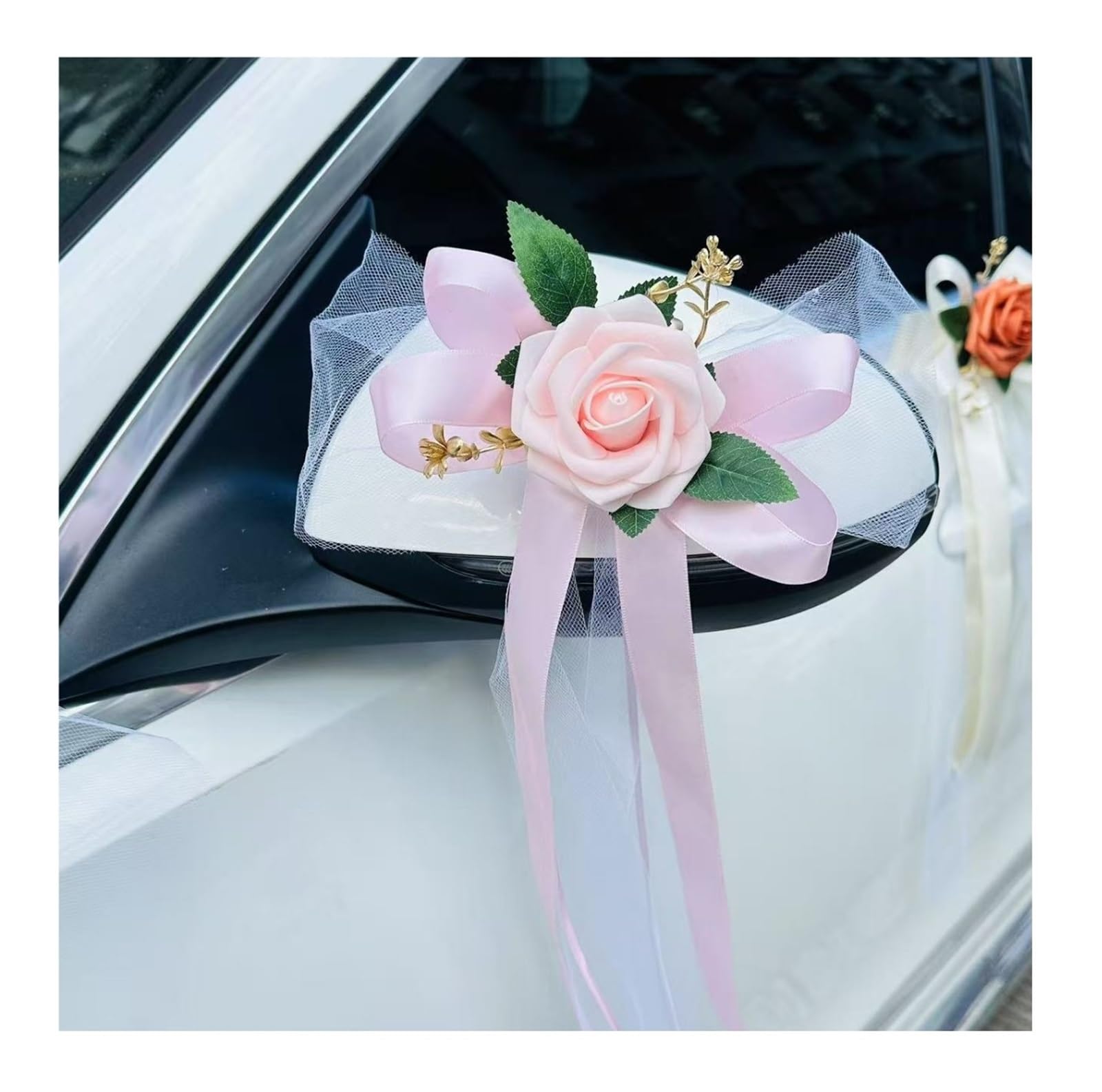 EnxJire Just Married Car Decor Wedding Aisle Chair Flower