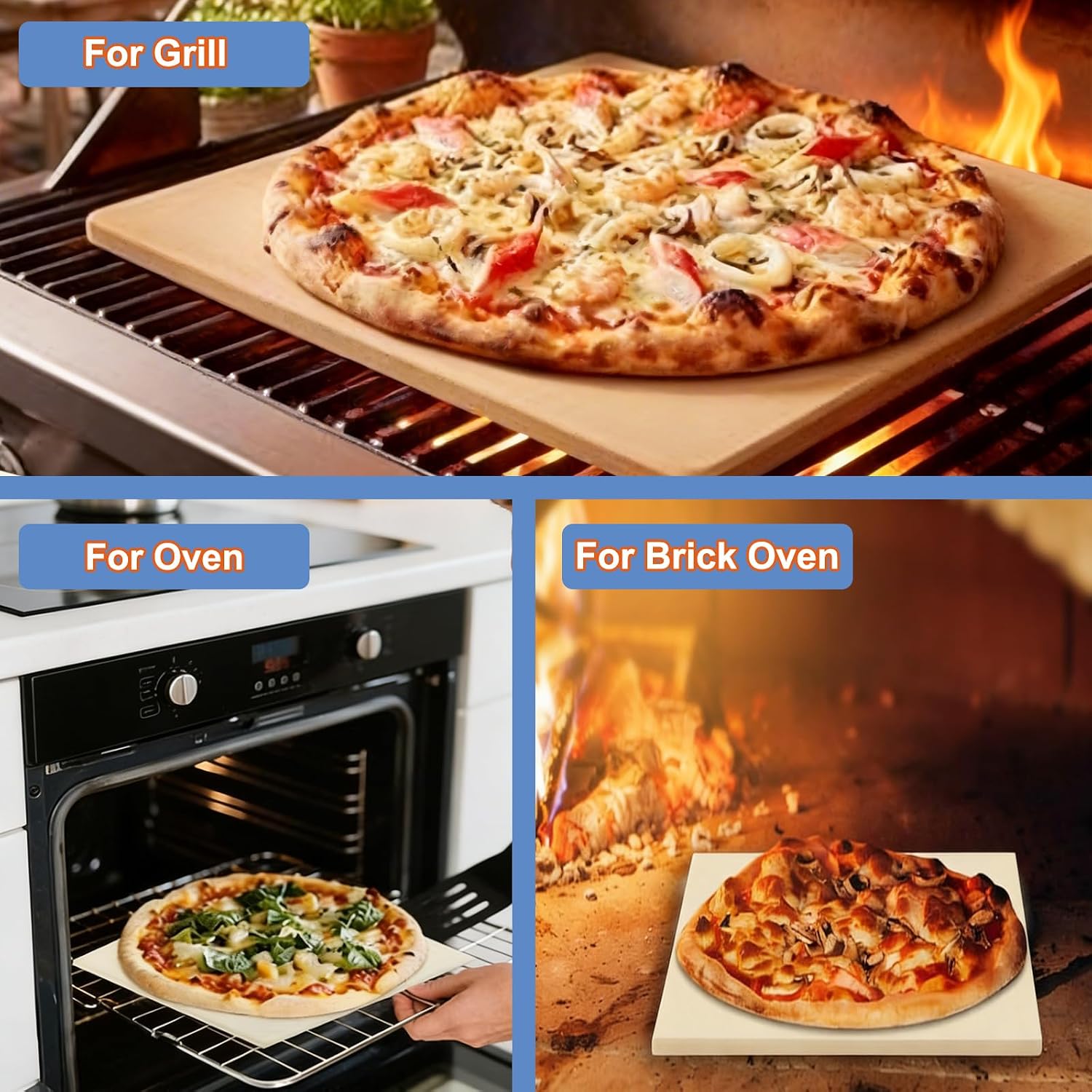 Extra Large Pizza Stone 18 Inch, Square Baking Stone for Oven and Grill, Thermal Shock Resistant Cooking Stoneware, Ideal for Baking Different Sizes of Pizzas or Bread