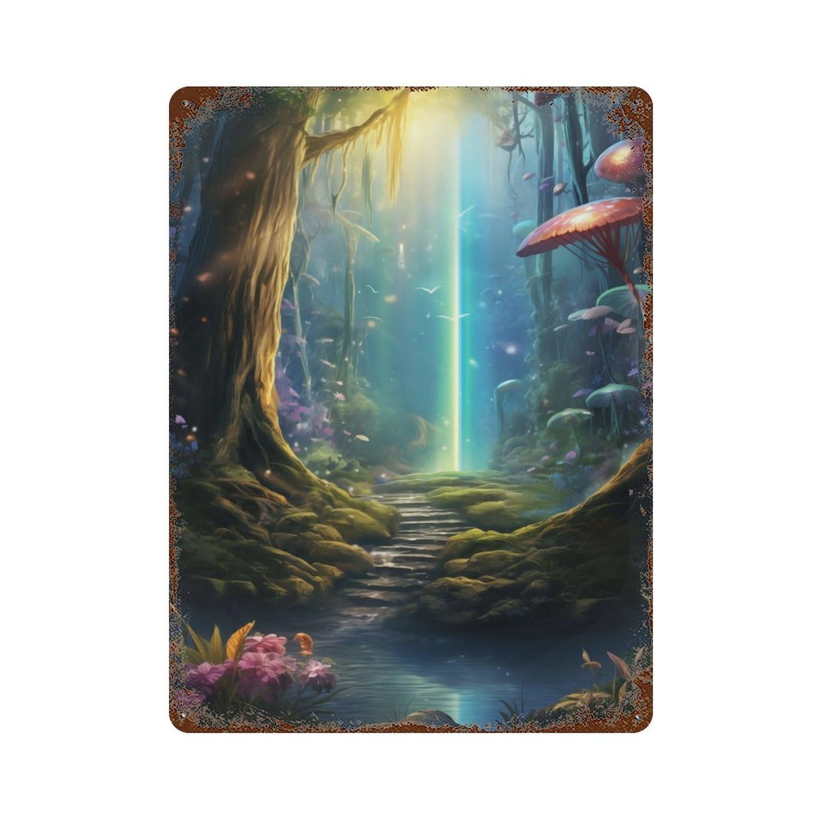 Mystical Enchanted Forest Decorative Tin Sign 15.7"x11.8", Old School Wall Decor for Garage, Pub Or Kitchen