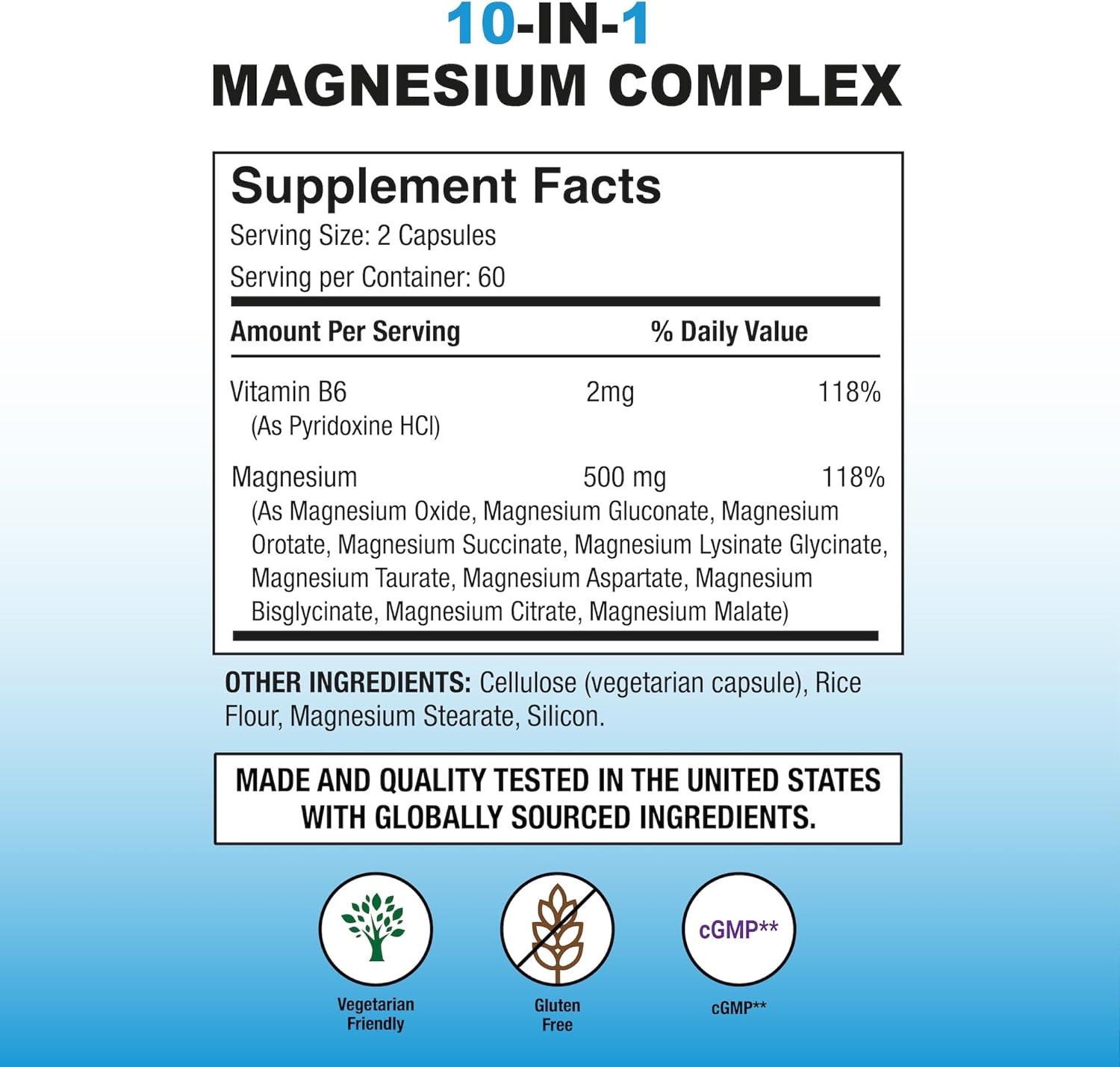 Puregen Labs 10 in 1 Magnesium Complex 500mg with B6-120 Veggie Capsules [High Absorption and Bioactivity] Non-GMO, NO Gluten and Dairy - Image 2