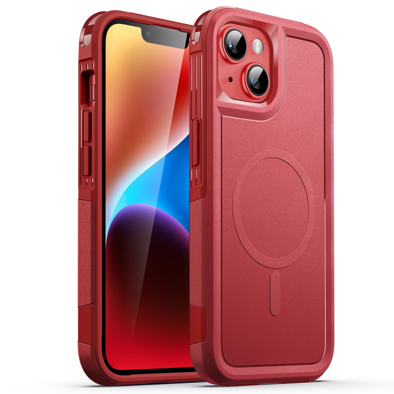 JETech Case for iPhone 14 Plus 6.7-Inch Compatible with MagSafe, Heavy Duty Dual-Layer Rugged Protection, Shockproof Protective Tough Phone Magnetic Cover (Red)