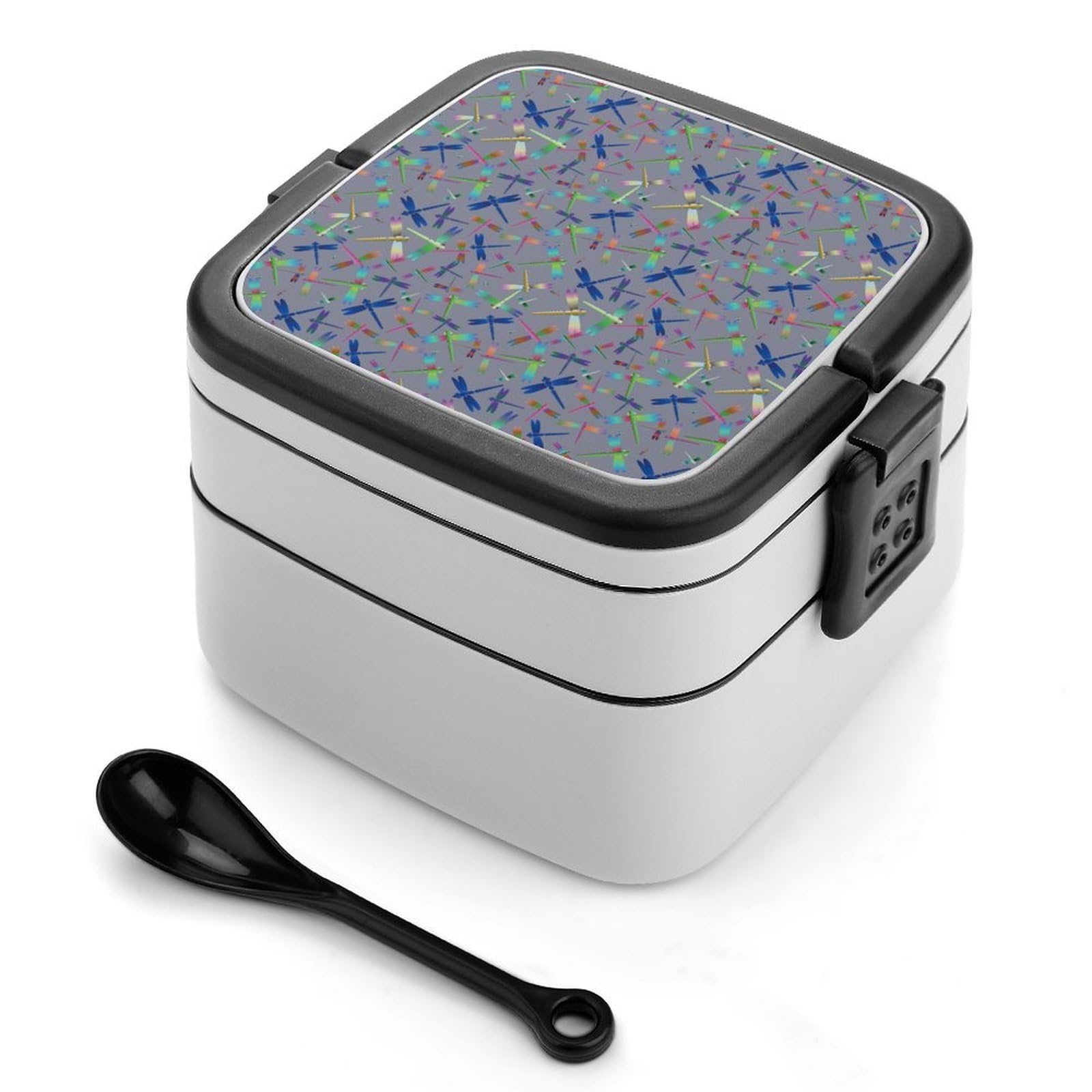 CGSBNGHA Colored Cute Dragonfly Bento Lunch Box 2 Layer Lunchbox Food Container for Adults Office