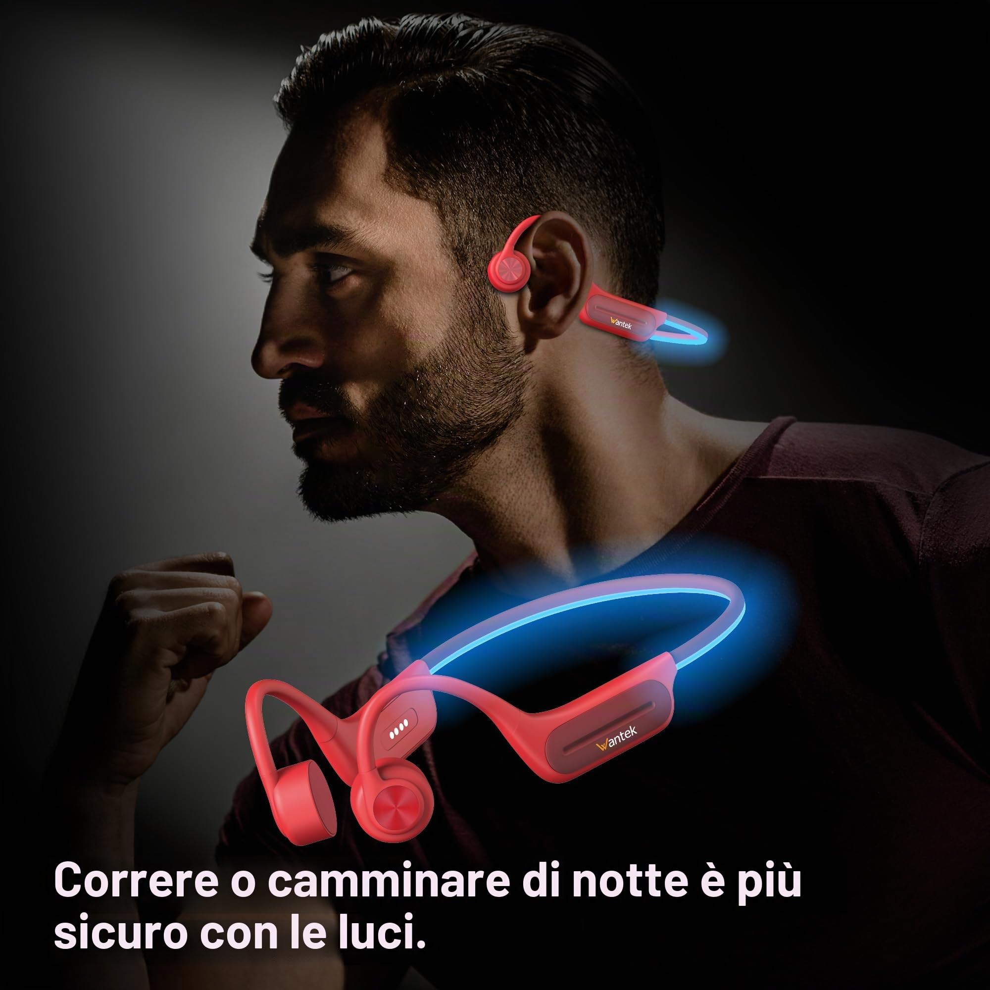 Wantek Cuffie a Conduzione Ossea Bluetooth 5.3, Auricolari Sportivi Open-Ear Wireless, Impermeabili IP68 con Memoria MP3 da 32GB, Cuffie Subacquee per Nuoto, Corsa, Ciclismo, Fitness e Surf