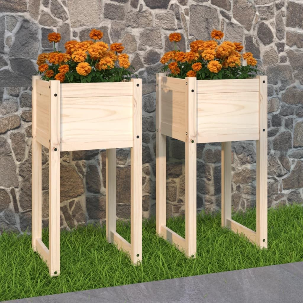 Pflanzkübel 2 Stück 40x40x81 cm Massives Kiefernholz Blumenkasten für Garten Balkon Terrasse mit Abflussloch und Bewässerung, Outdoor Indoor Pflanzgefäß, Hochbeet Balkonkasten Deko