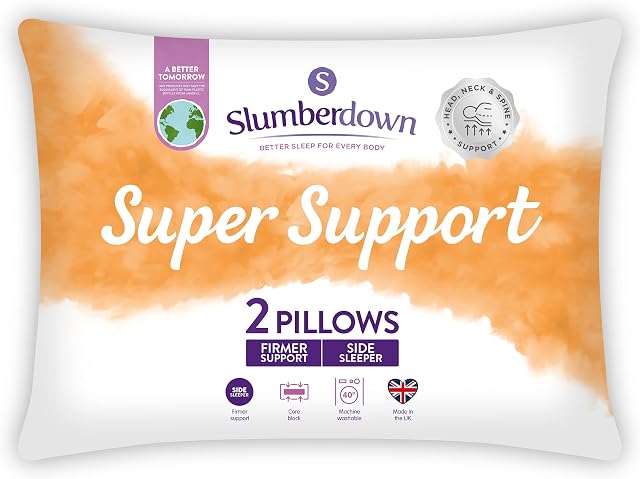 Slumberdown Super Support Pillows 2 Pack Firm Support Bed Pillows Designed for Back and Side Sleepers Bed Pillows