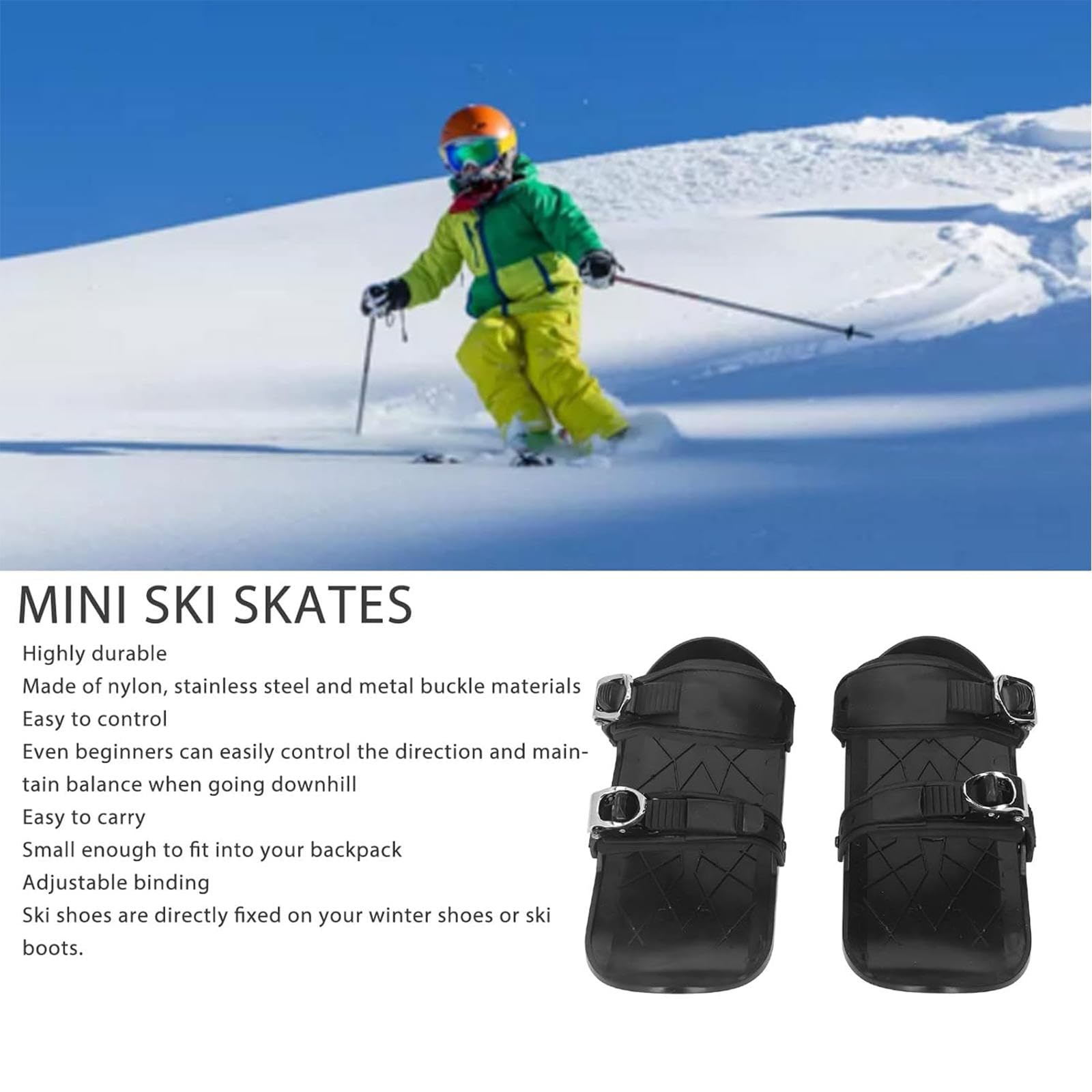 Mini Pattini da Sci, Mini Pattini da Sci Corti con Guanti e Occhiali, Scarpe Invernali da Sci, Attacchi Regolabili Sci da Pattinaggio sulla Neve per Sci All'Aperto