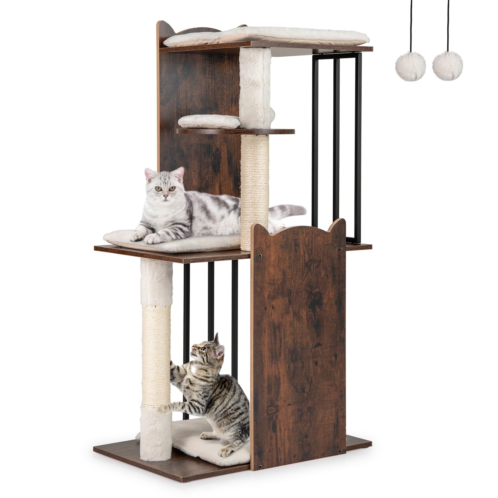 Arbre à chat amovible lavable avec 4 plateformes et tubes en métal