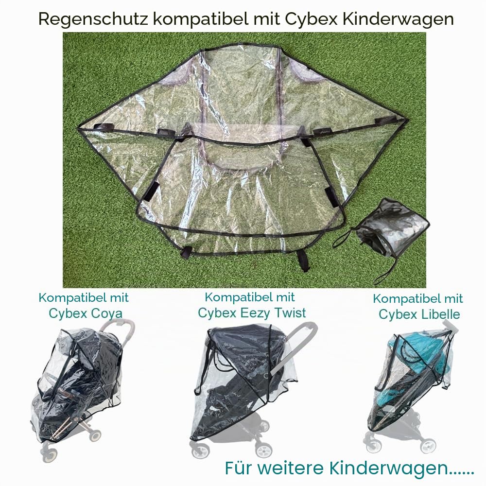 Kinderwagen Regenschutz Kompatibel mit Cybex Coya, Eezy Twist, Libelle, Windschutz, transparentes EVA-Material, großes Frontfenster