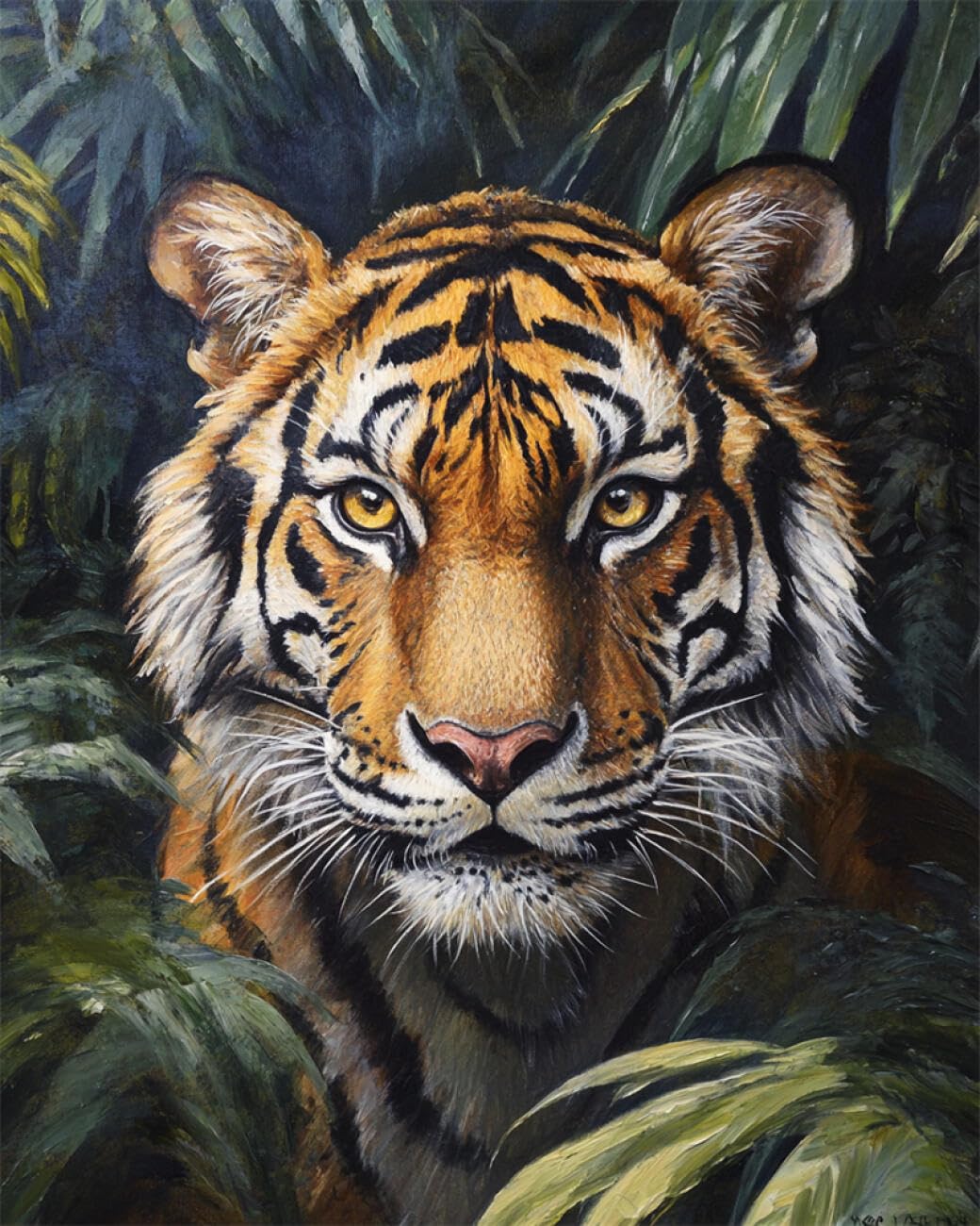 RKFLGEW DIY Seed Bead Embroidery Kits Tiger Portrait 50x70cm