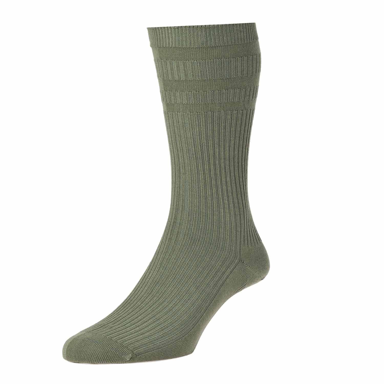 HJ91 Hall MENS SOFTOP No Elastic Cotton Rich Socks 6-11 3pk All Olive